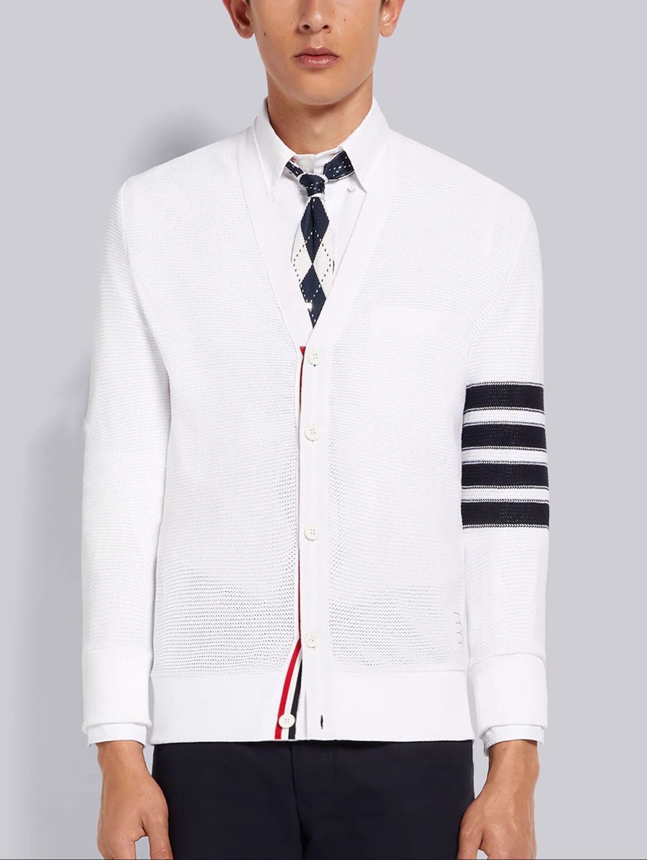 Thom Browne Thom Browne Men's 4-Bar White Knit Cardigan Size 3 Size US L / EU 52-54 / 3 - 6 Thumbnail