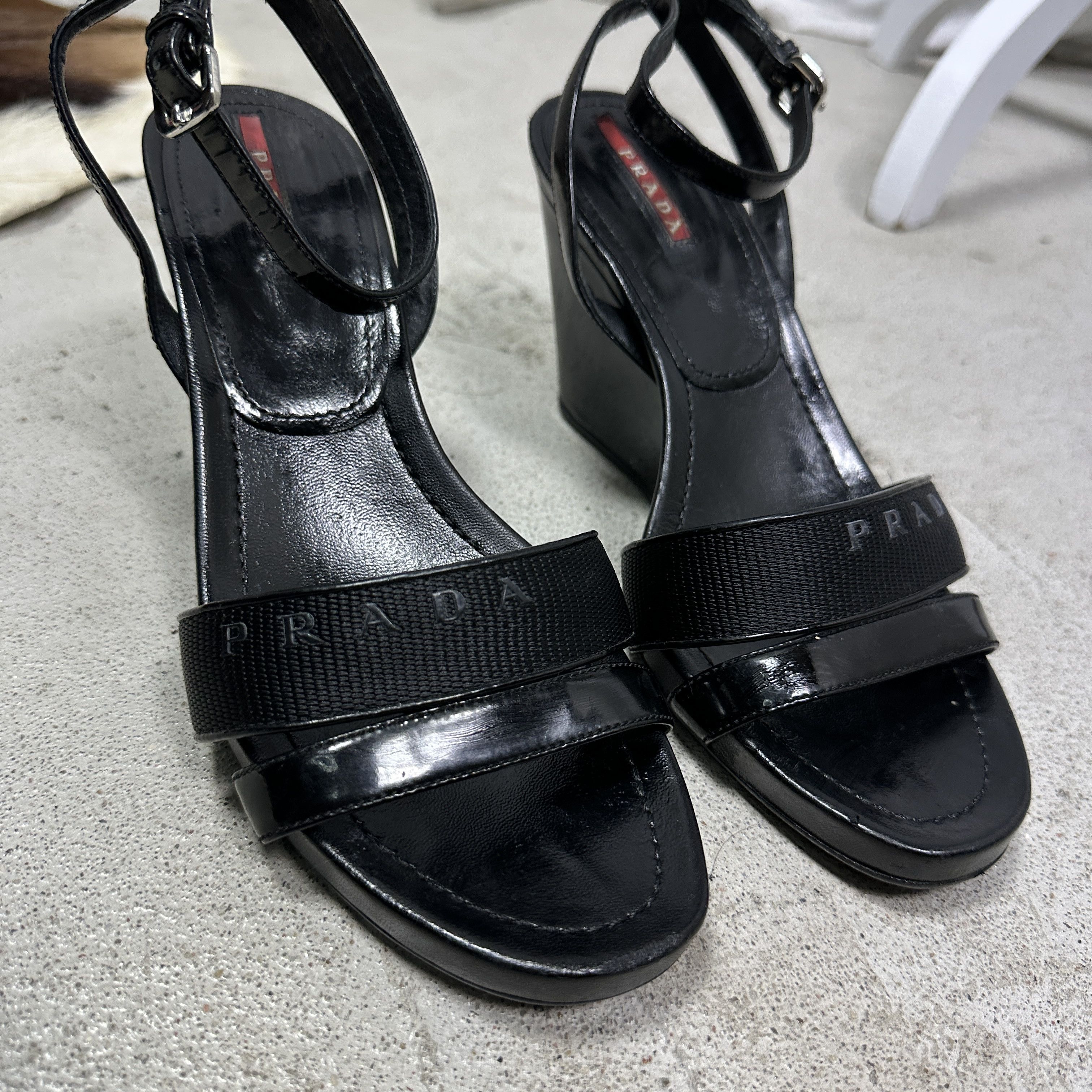 Prada Vintage Prada Leather Platform Wedge Sandals 00s Size US 8 / IT 38 - 2 Thumbnail