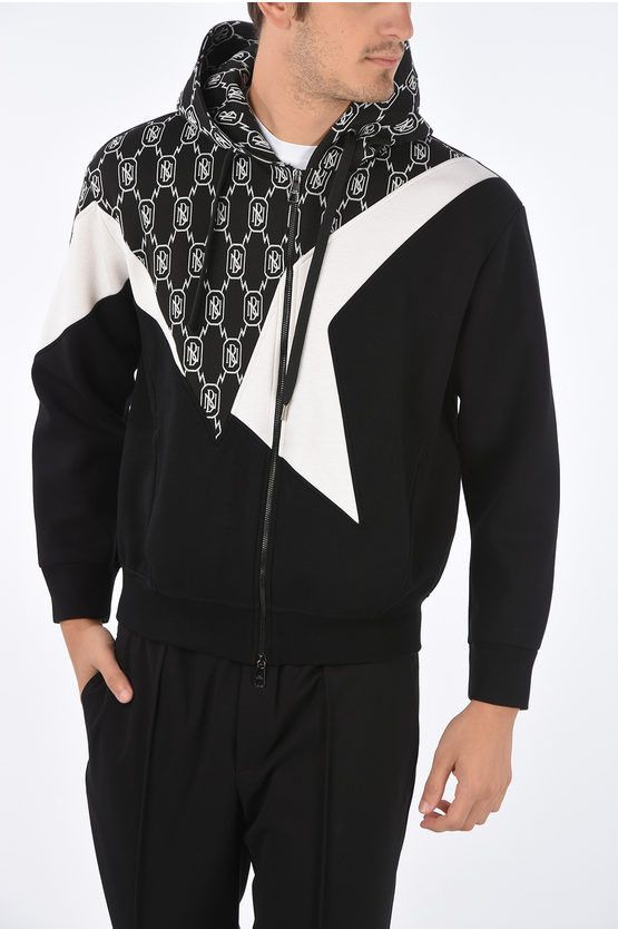 image of Neil Barrett Full Zip Hybrid Hoodie in Black, Men's (Size Medium)