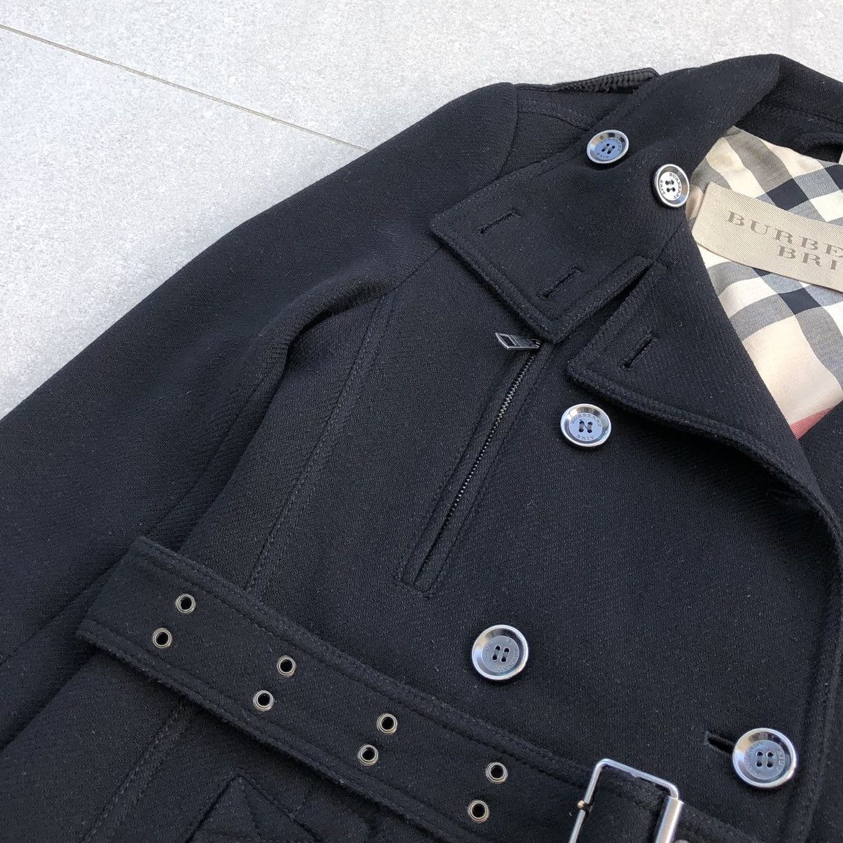 Burberry Burberry Brit Black Wool Blend Zip-Pocket Trench Coat Size M / US 6-8 / IT 42-44 - 7 Thumbnail