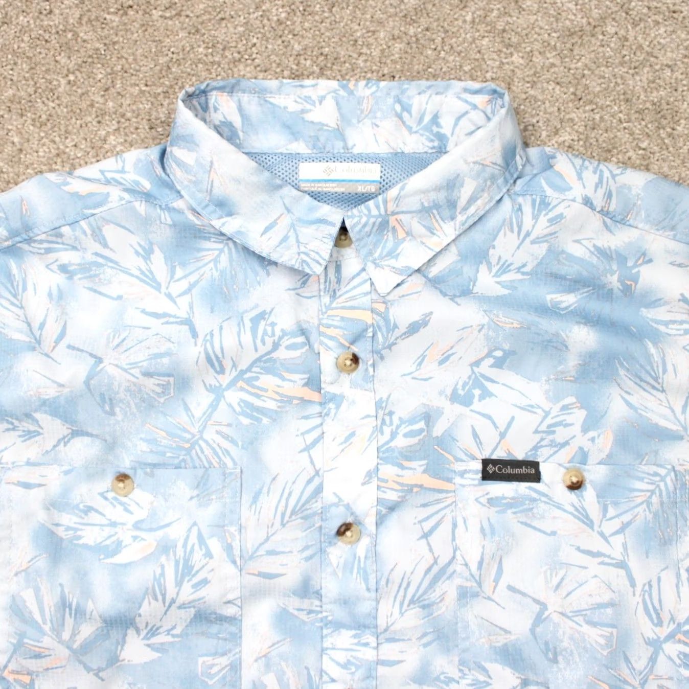 Vintage Columbia Shirt Mens XL Blue Floral Utilizer Printed Woven Short Sleeve Button Up Size US XL / EU 56 / 4 - 6 Thumbnail