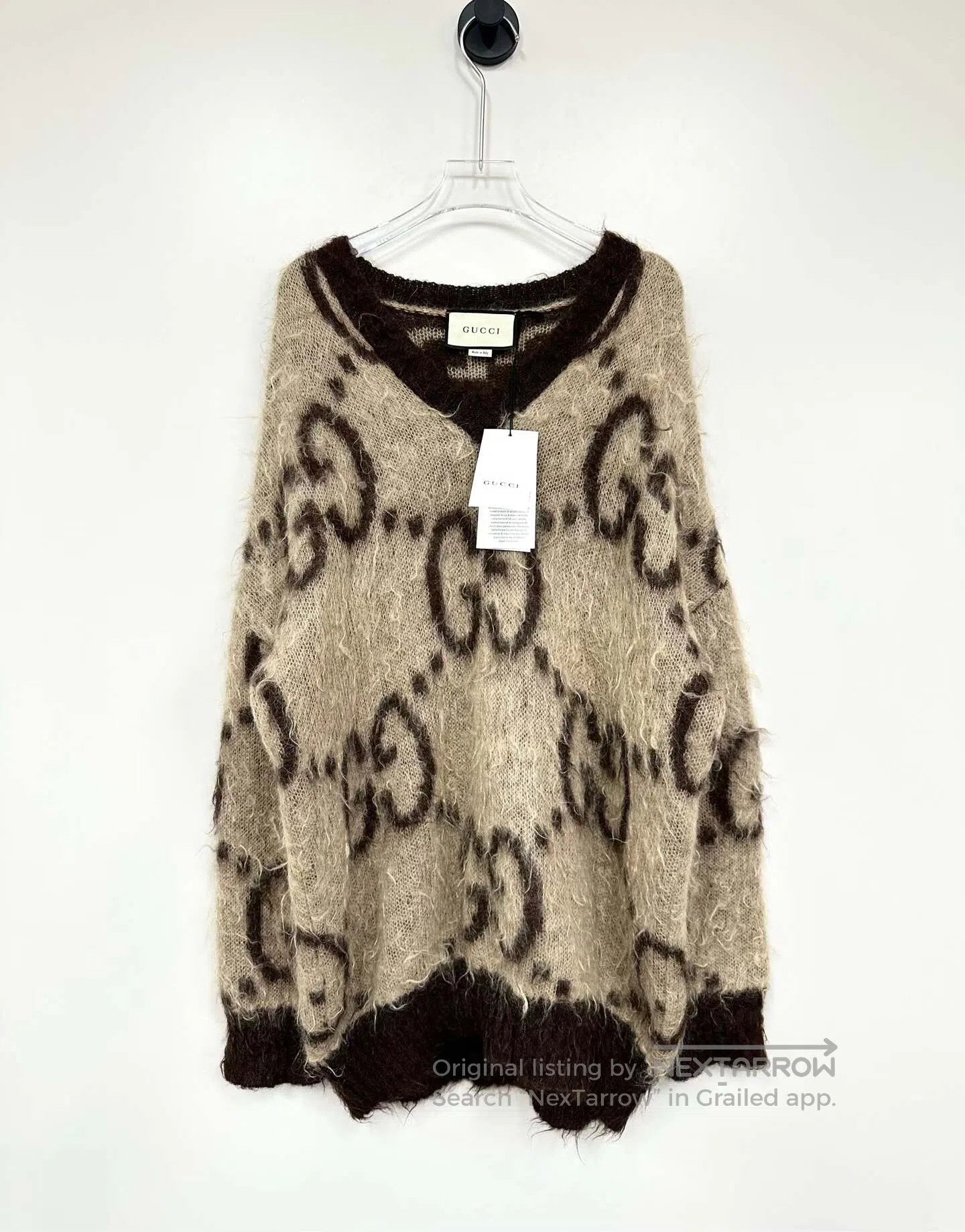 Gucci Guicci Brown Double G Monogram Embossed Logo Mohair Knit S Size S / US 4 / IT 40 - 1 Thumbnail