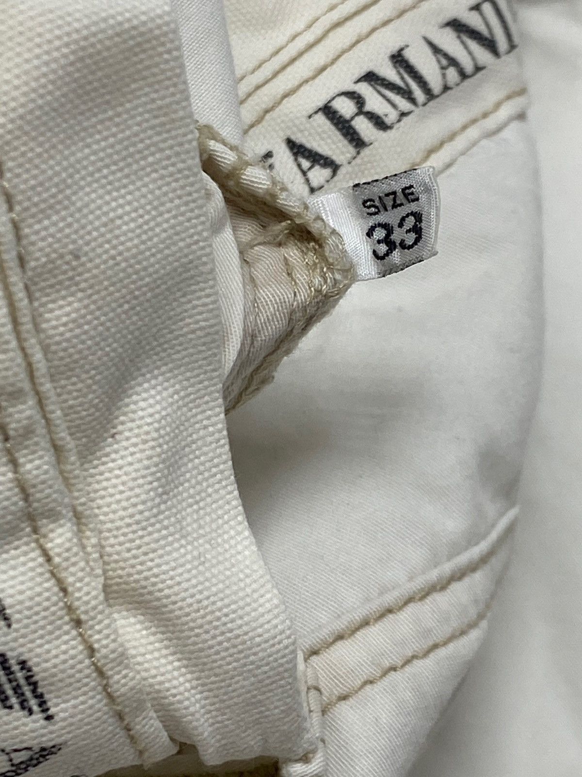 Armani 00s Vintage ARMANI White Pants Avant Garde Big Logo Size US 33 - 9 Thumbnail