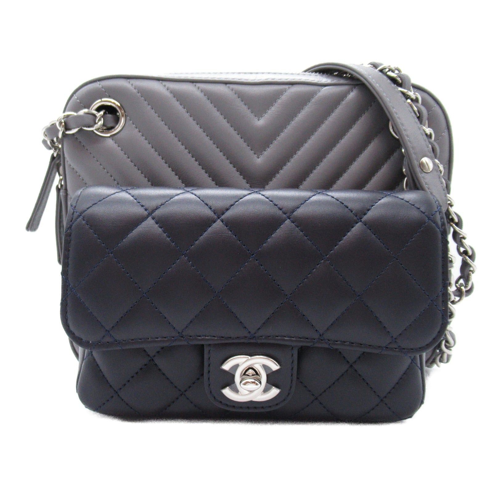 Chanel Chanel Matelasse/V Stitch Chain Shoulder Bag Leather Gray Navy Silver Hardware Size ONE SIZE - 1 Thumbnail