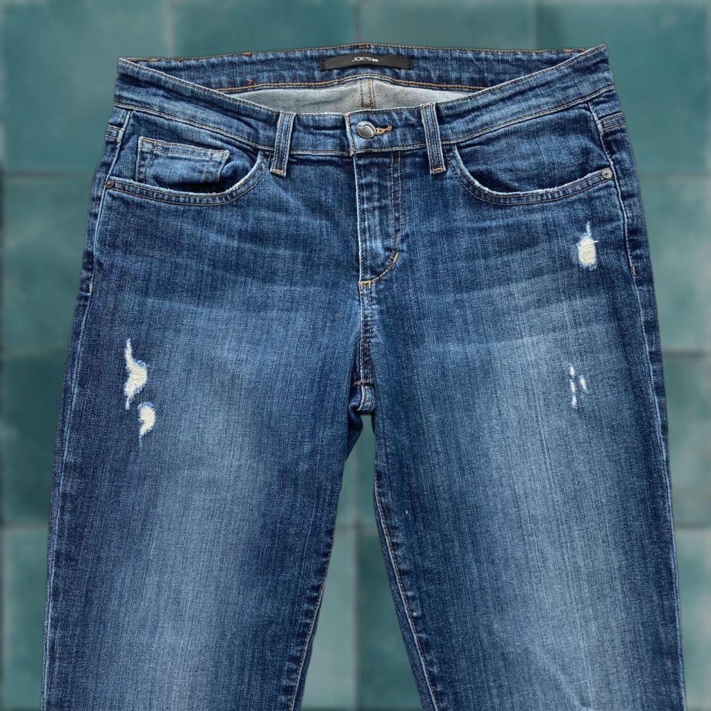 Vintage Joe's Jeans Women's 28 Slim Fit Straight Leg Dark Blue Stretch Denim Distressed Jeans Size 24" / US 00 / IT 34 - 1 Thumbnail