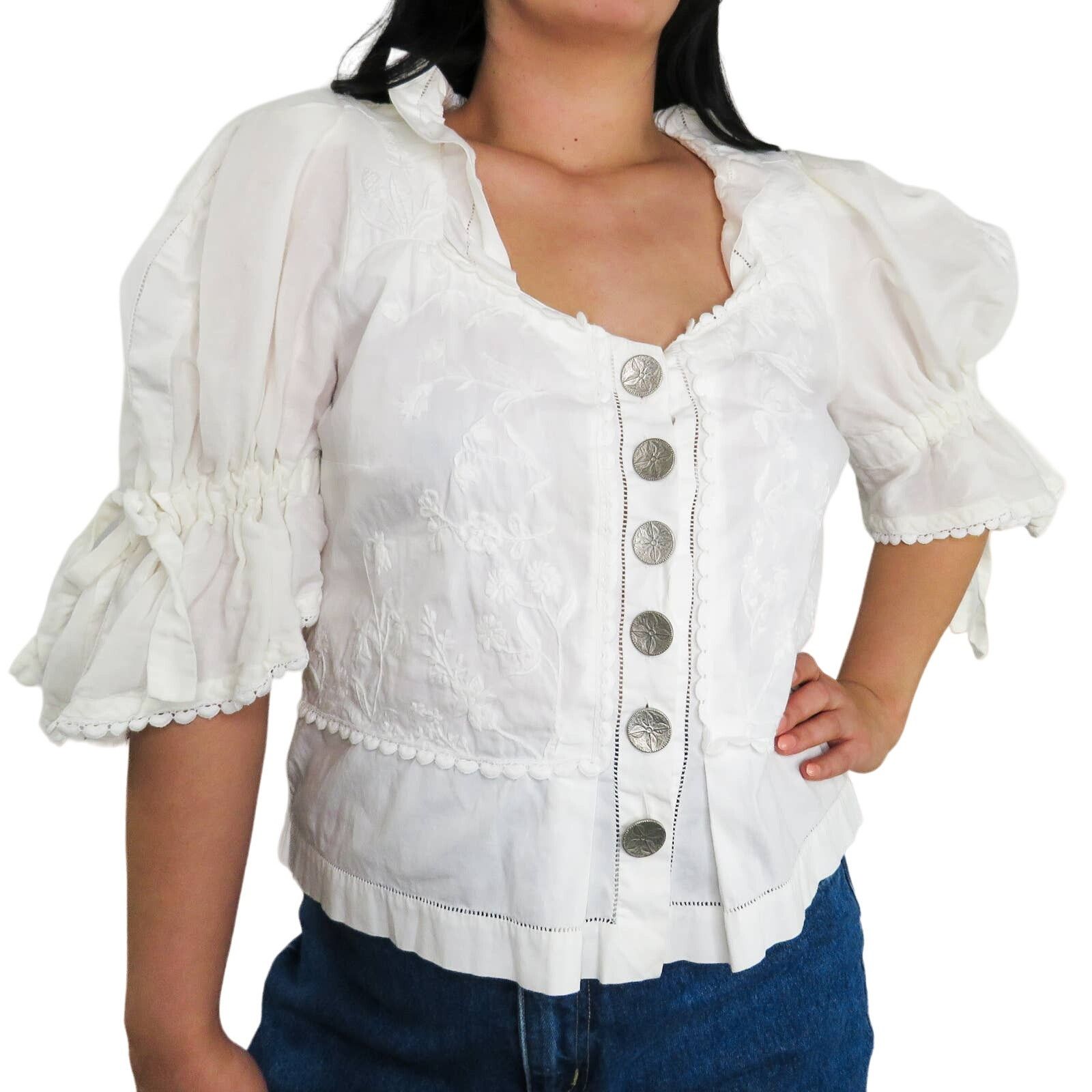 Vintage Umberto Ginocchoetti Victorian White Puff Sleeve Blouse L Size L / US 10 / IT 46 - 2 Thumbnail