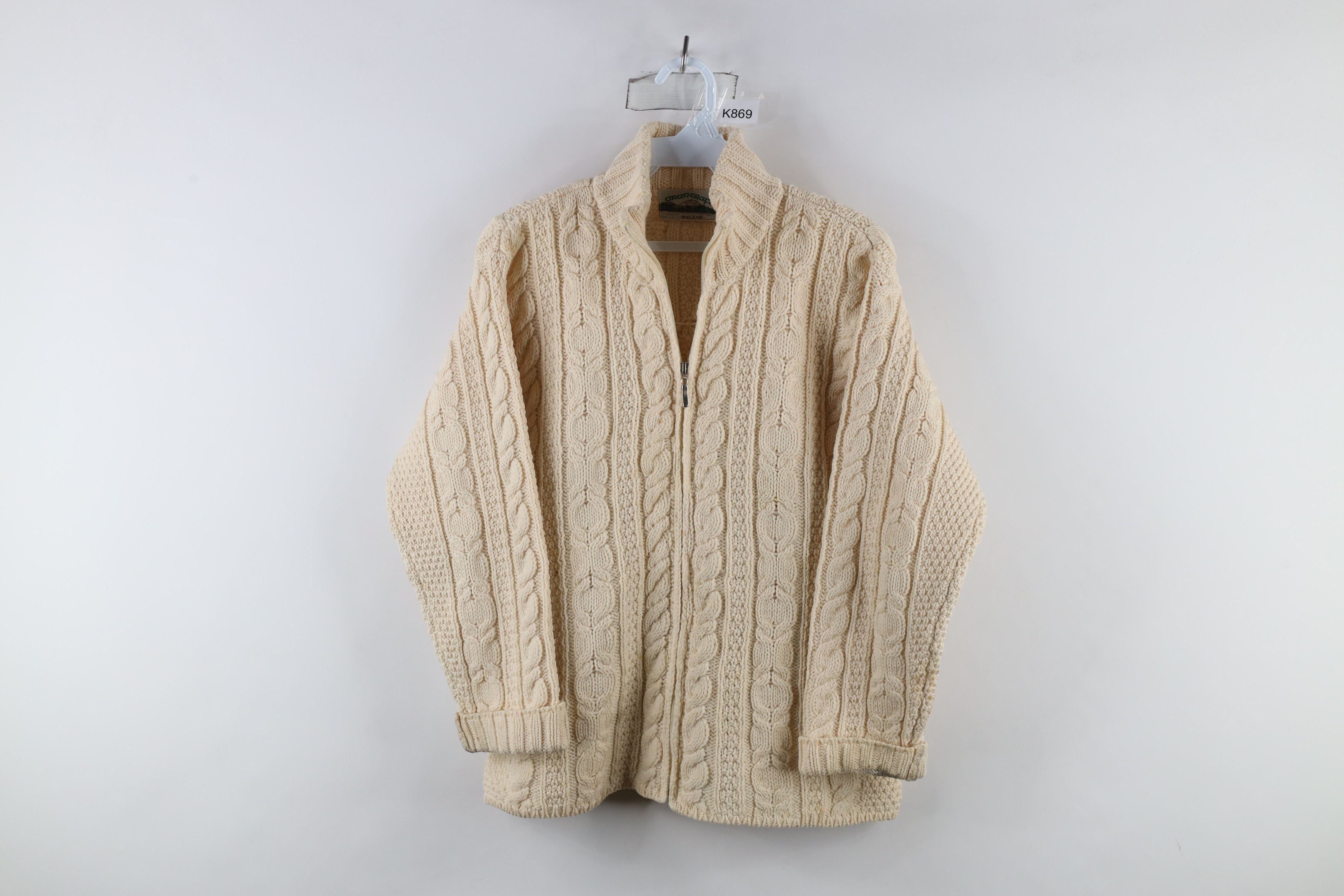 Vintage Vintage 90s Irish Wool Fisherman Knit Full Zip Sweater Size S / US 4 / IT 40 - 1 Thumbnail