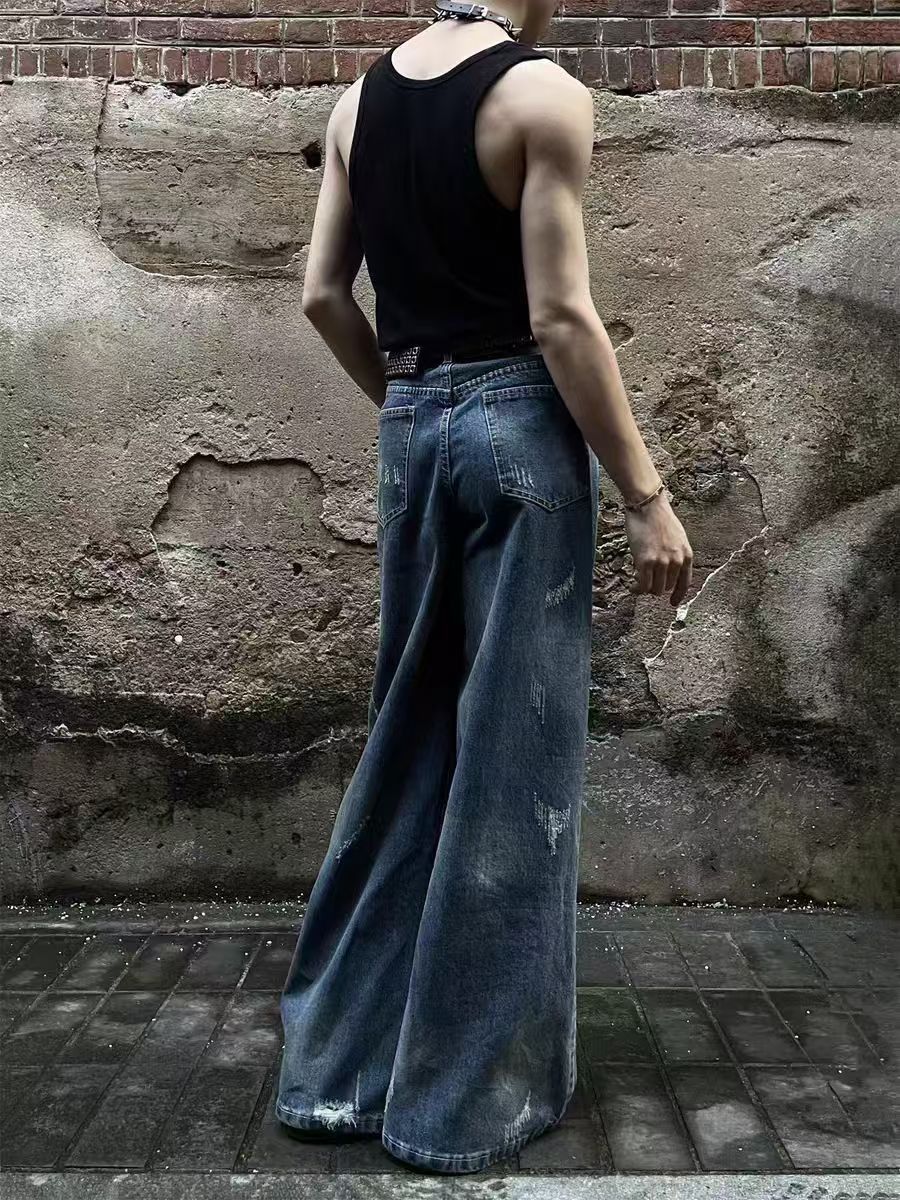 Japanese Brand × Jean Destroyed Vintage Washed Wide Leg Jeans Size US 32 / EU 48 - 3 Thumbnail