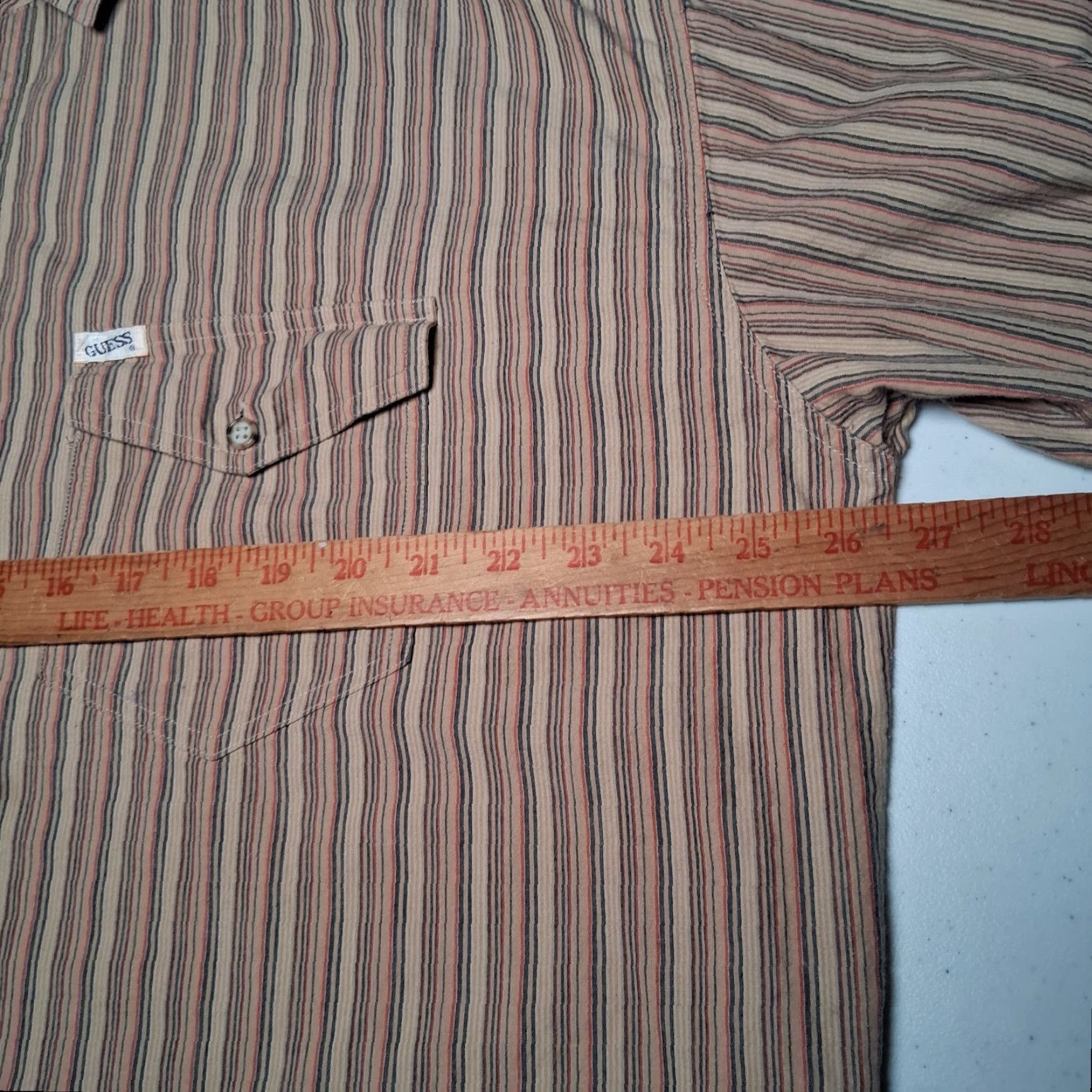 Guess VINTAGE Guess Jeans Shirt Men L Beige Striped Button Up SAMPLE 90s 1990s Cotton Carded? Size US L / EU 52-54 / 3 - 5 Thumbnail
