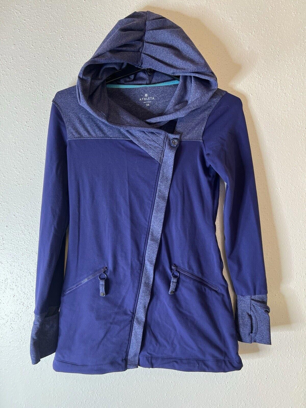 Designer ATHLETA PURPLE LONG HOODIE JACKET XS ASYMMETRICAL ZIP Size XS / US 0-2 / IT 36-38 - 2 Thumbnail