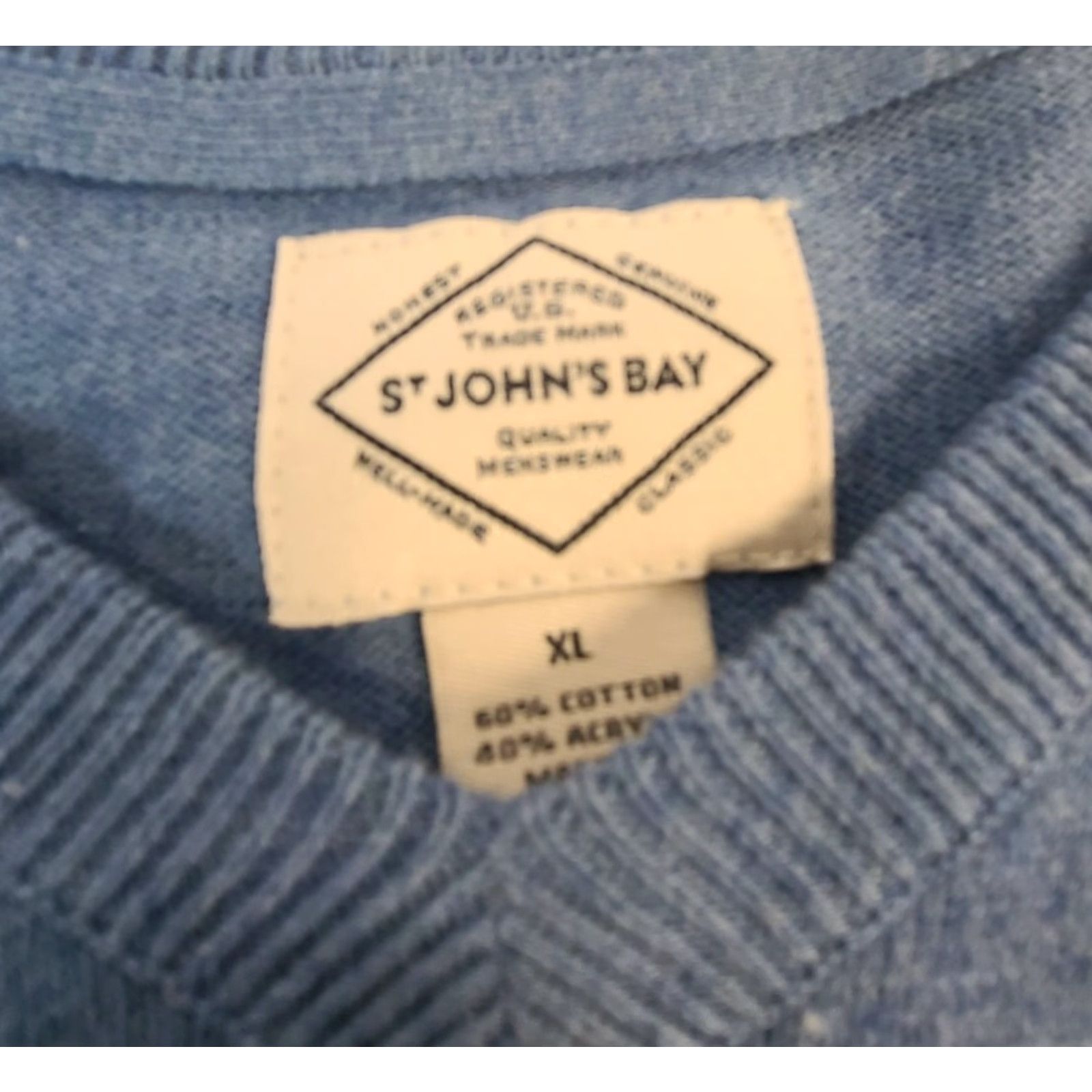 Vintage St. John's Bay Mens V Neck Pullover Long Sleeve Sweater XL Blue Size US XL / EU 56 / 4 - 2 Thumbnail