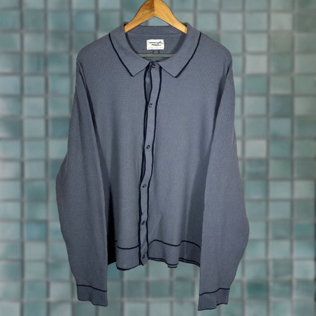 American Eagle Outfitters American Eagle Mens XL Blue Cardigan Sweater Waffle-Knit Button Up 1840 Size US XL / EU 56 / 4 - 1 Thumbnail