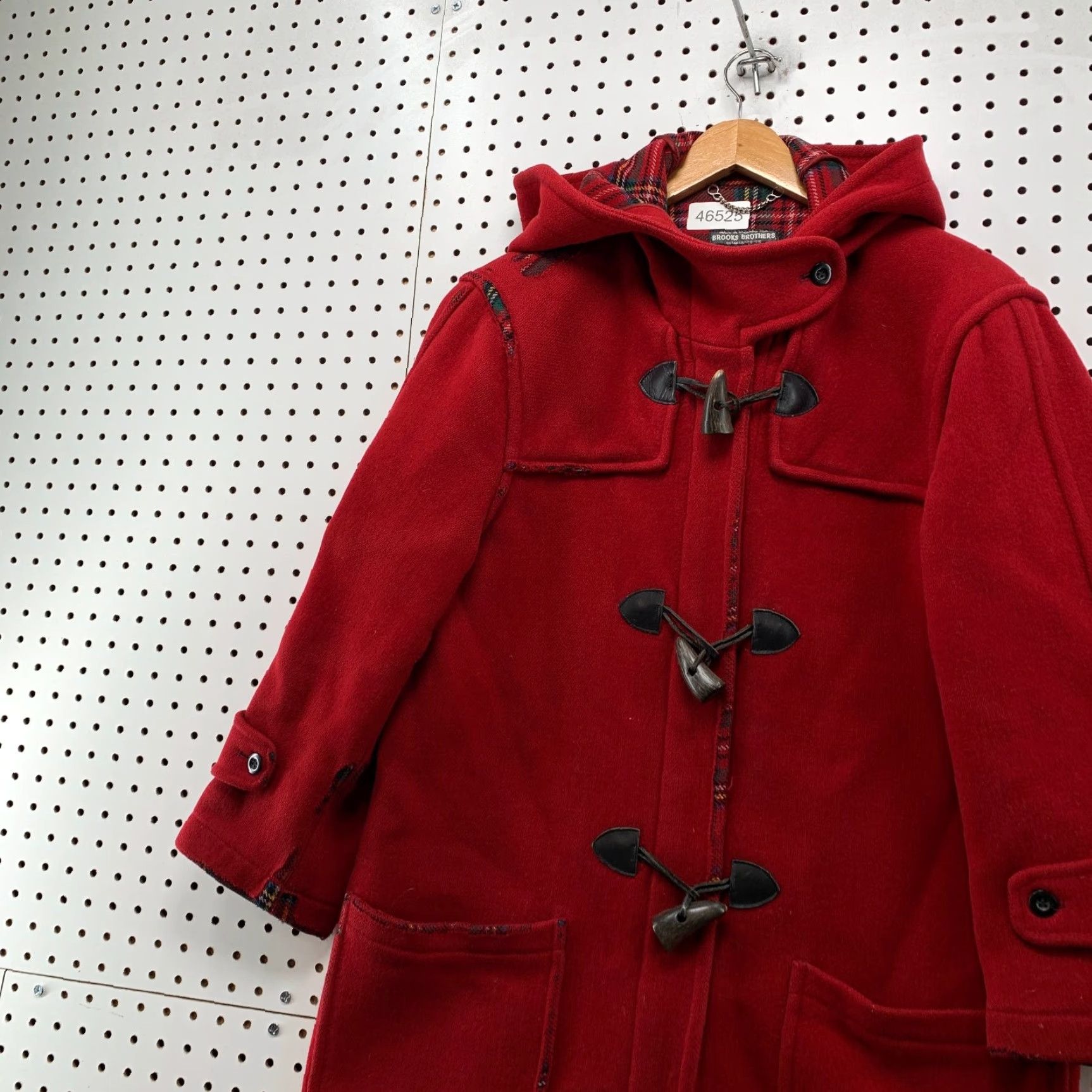 Brooks Brothers VINTAGE Brooks Brothers Wool Duffle Coat Womens XS Red Plaid Hooded Lined Winter Style Overcoat Women XS Red Brooks Brothers Coat Size XS / US 0-2 / IT 36-38 - 4 Thumbnail