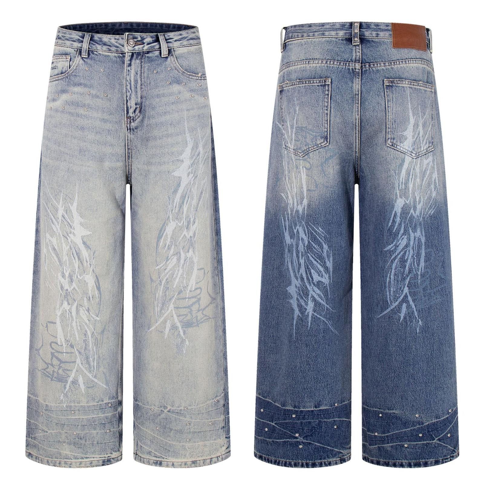 Jean Premium Washed Wide-Leg Denim Jeans Size US 32 / EU 48 - 5 Thumbnail