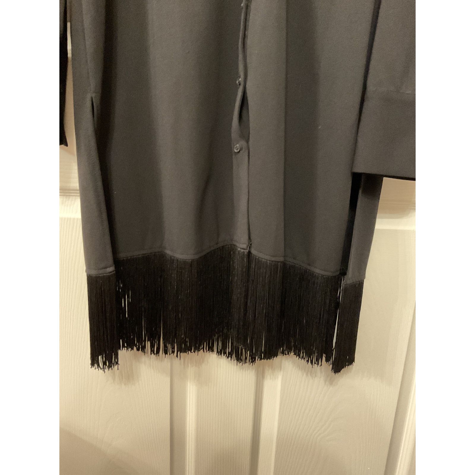 Halston H by Halston Women's Black Fringe Button Down Tunic, L Size L / US 10 / IT 46 - 6 Thumbnail