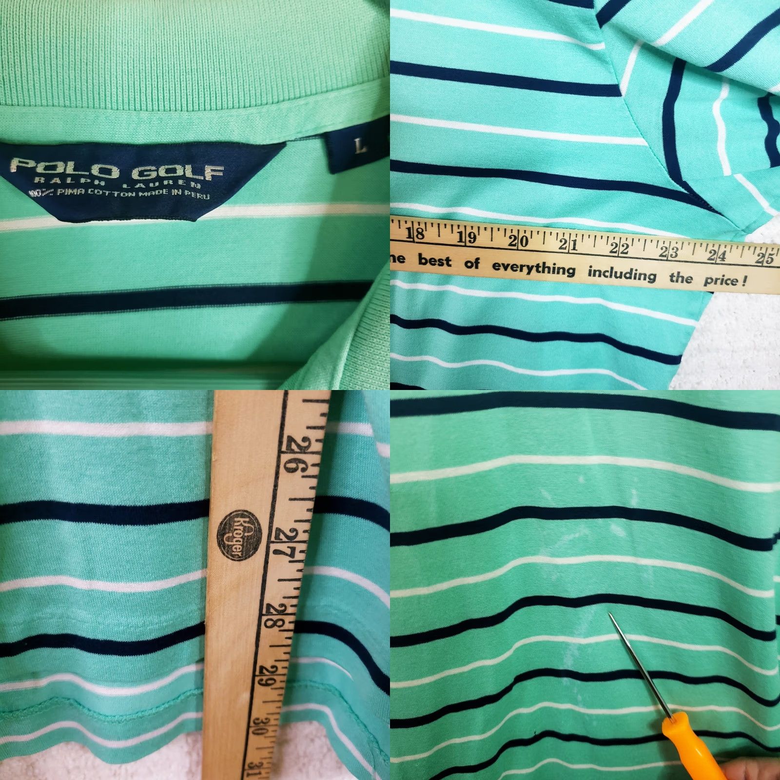 Vintage Polo Golf Shirt Mens L Teal Green Striped Polo Shirt SS Polo Shirt Embroidered Logo Golf Size US L / EU 52-54 / 3 - 9 Thumbnail