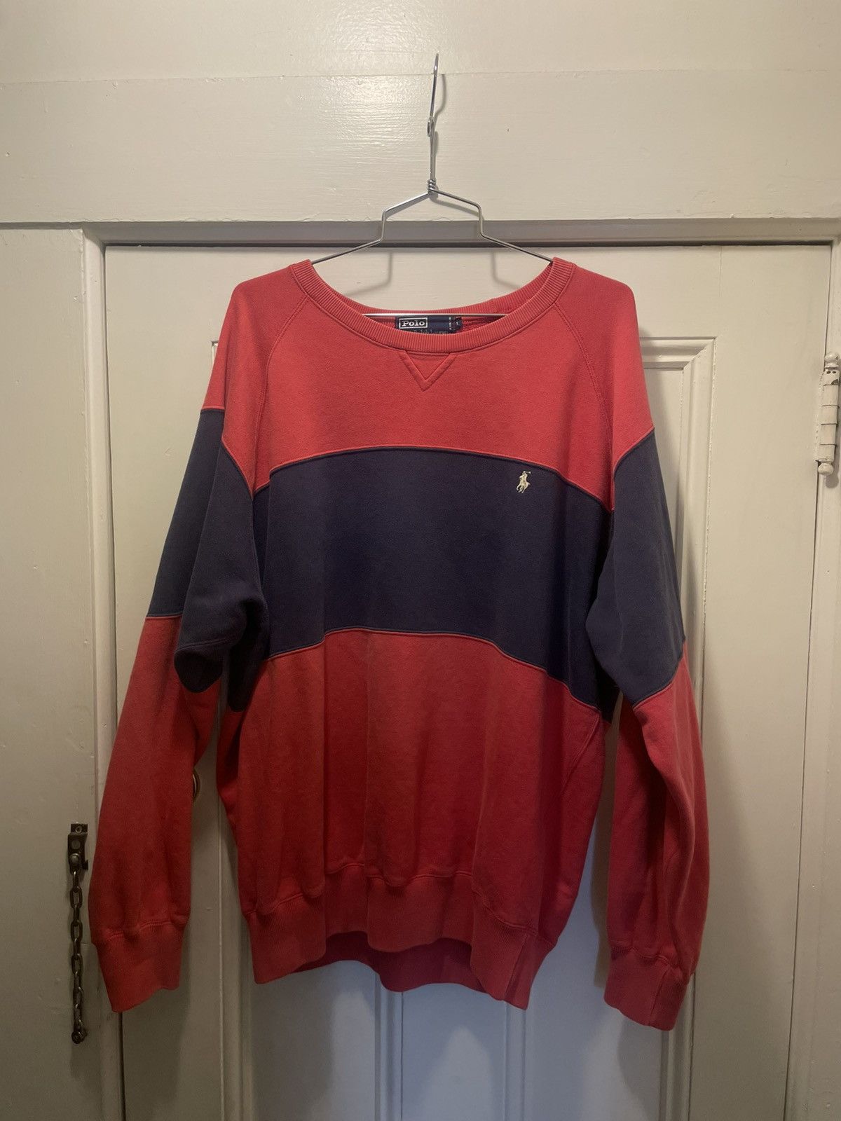 Polo Ralph Lauren × Vintage Vintage Red Navy Striped Crewneck Size US L / EU 52-54 / 3 - 1 Thumbnail