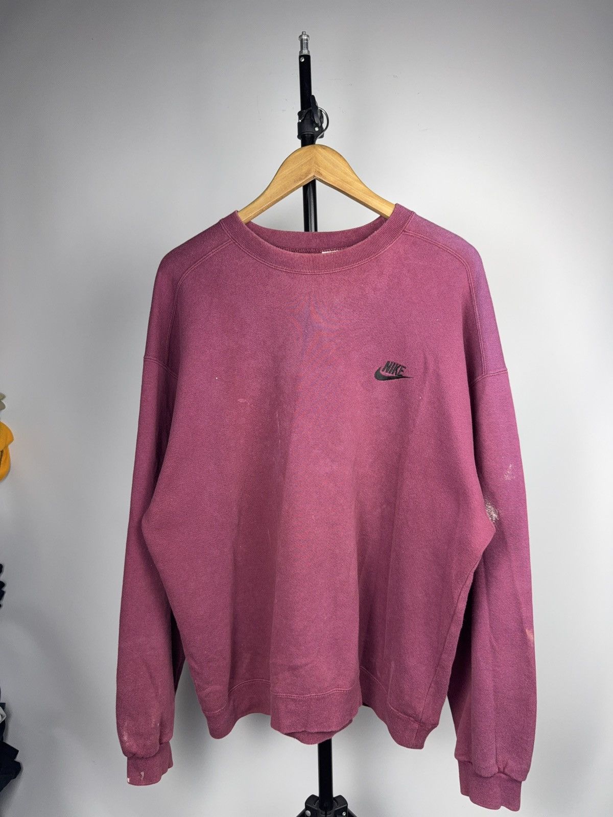Retro 90s Nike Distressed Burgundy Faded Crewneck Swoosh L