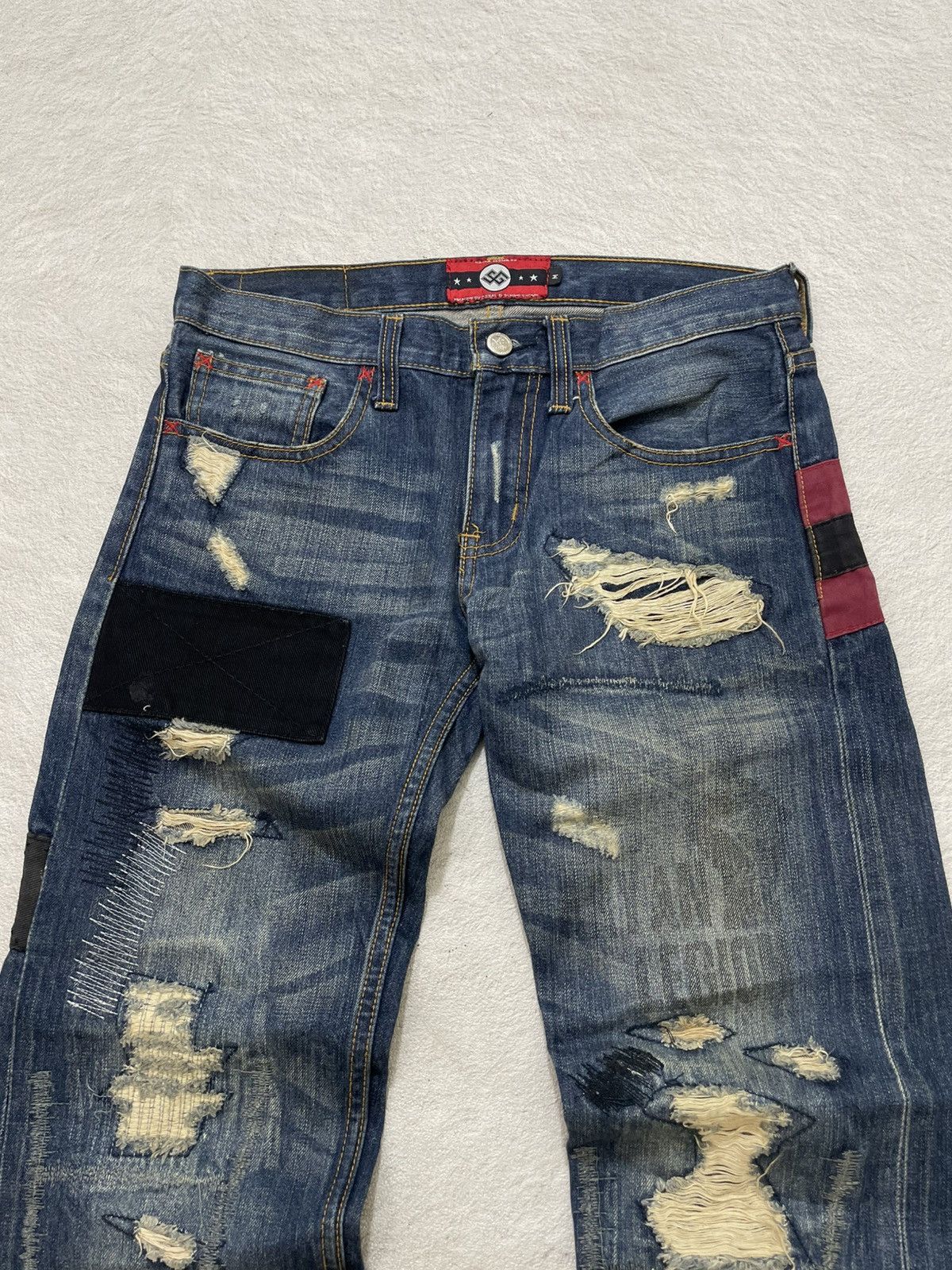 Japanese Brand 00s Kapital Heavy Distressed Patchwork Denim Grunge if6 LGB Size US 30 / EU 46 - 2 Thumbnail