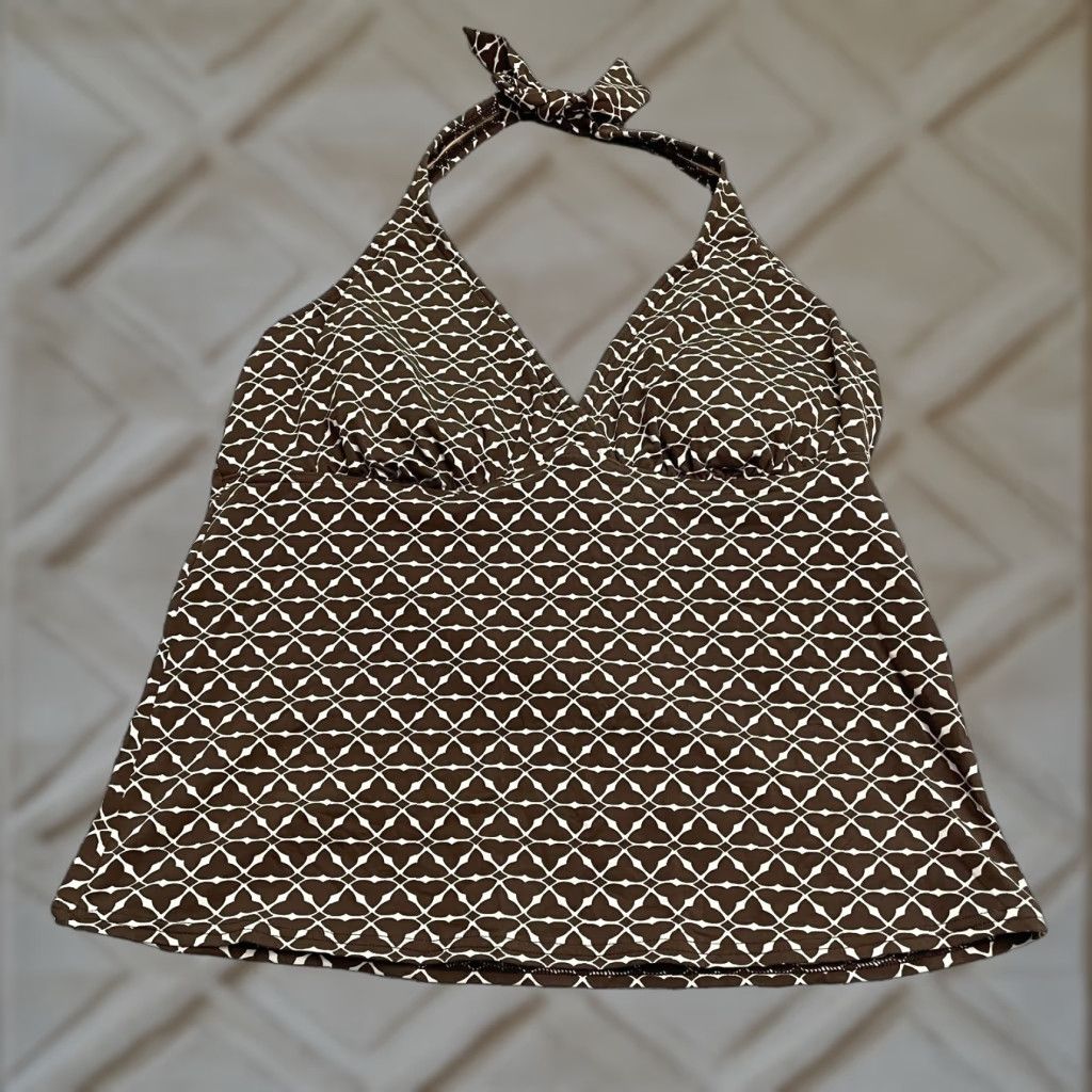 Lands' End Lands' End Tankini Womens 12 Brown Geometric Halter Padded Backless Swim Top Shirt Adult 12 Womens Mens Girls Size ONE SIZE - 1 Thumbnail