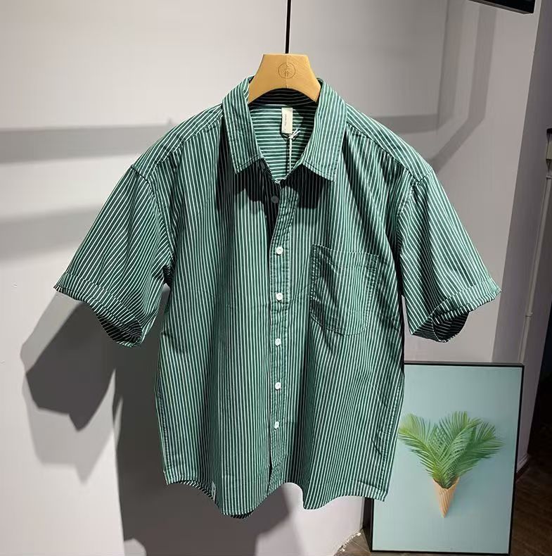 Vintage Men's Retro Loose-Fit Green Striped Shirt Size US M / EU 48-50 / 2 - 1 Thumbnail