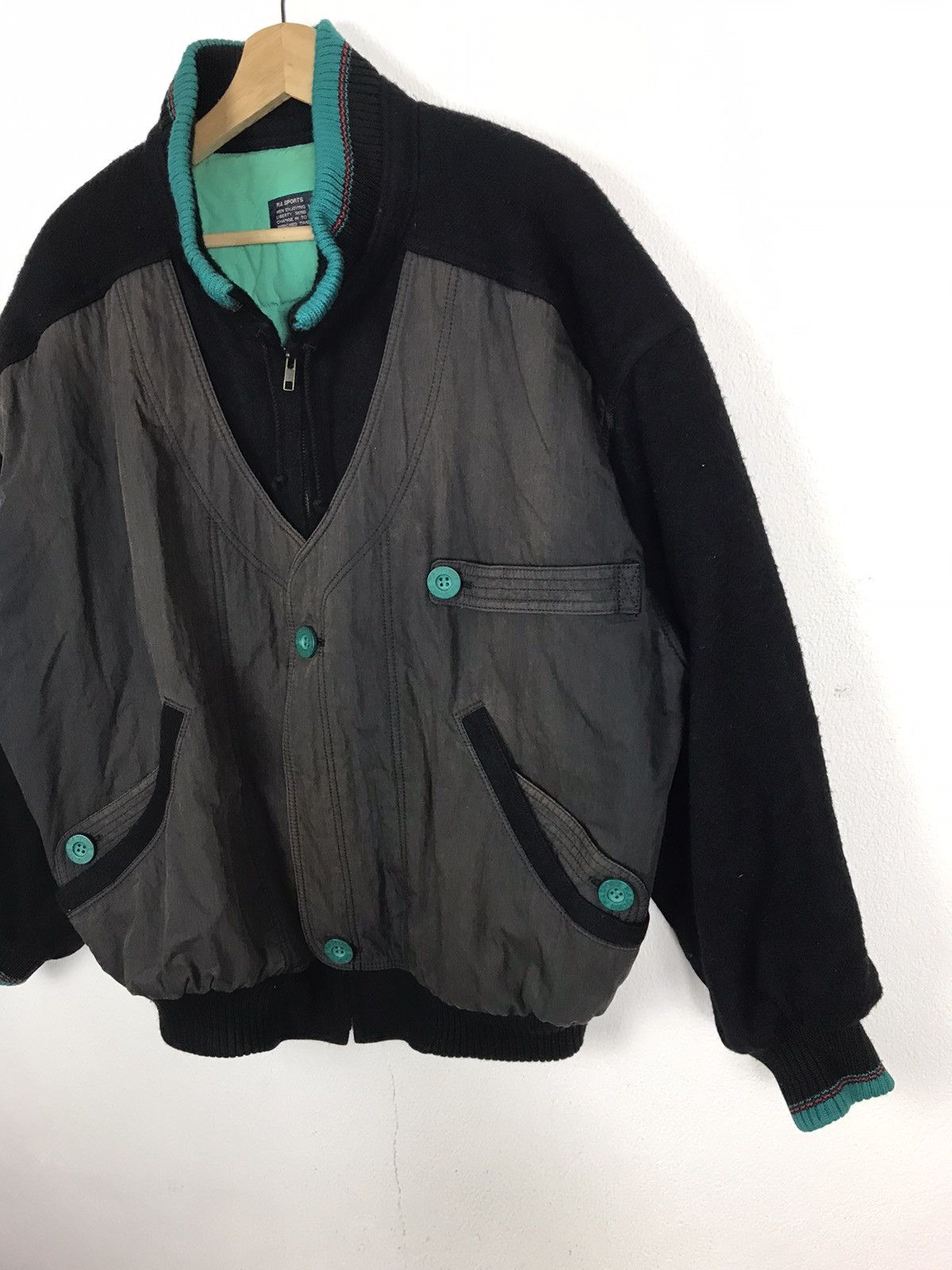 Japanese Brand × Vintage Vintage Pia Sports Black Nylon Wool Bomber Jacket Size US XXL / EU 58 / 5 - 3 Thumbnail