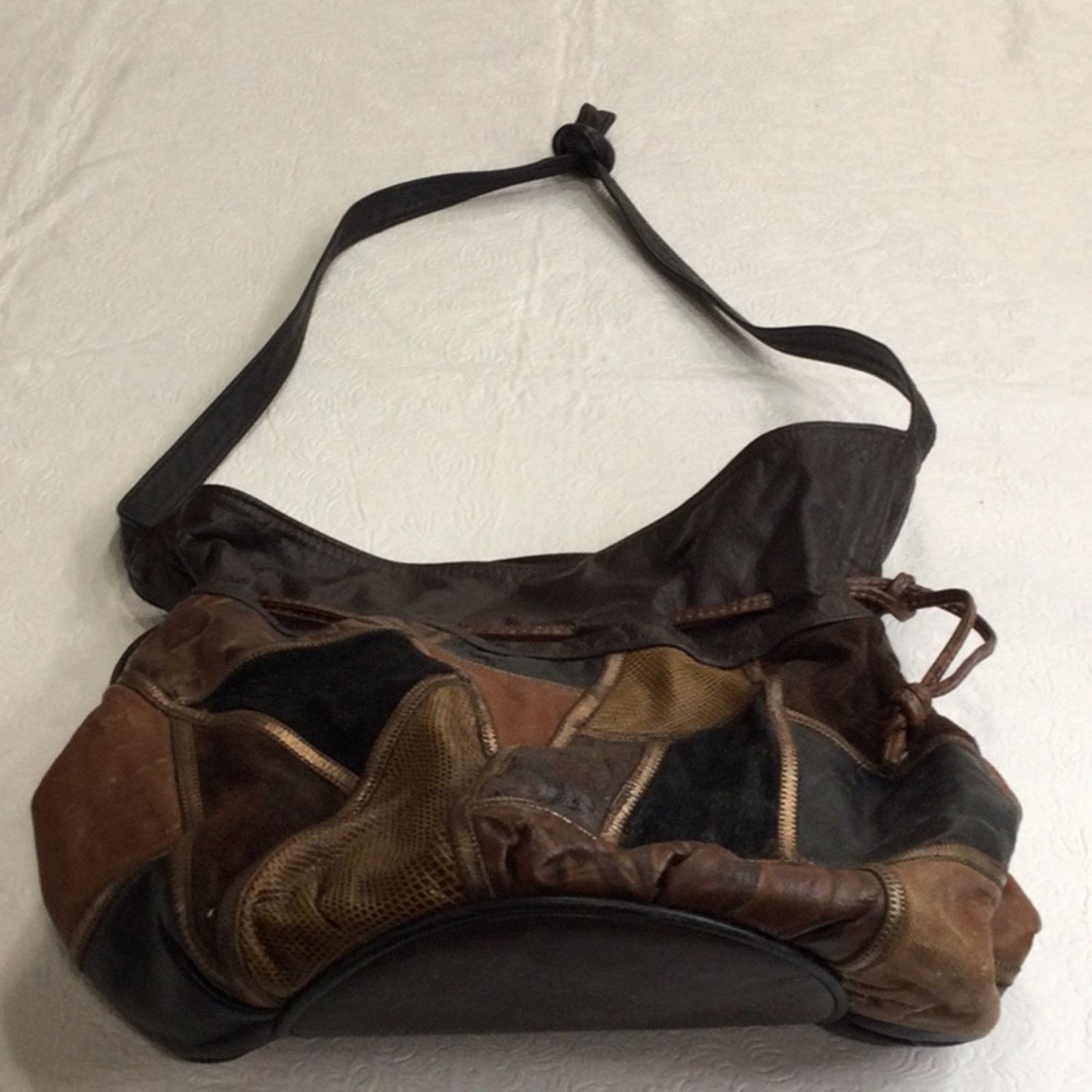 Other Vintage 70's Leather & Patchwork Crossbody Bucket Purse Size ONE SIZE - 12 Thumbnail