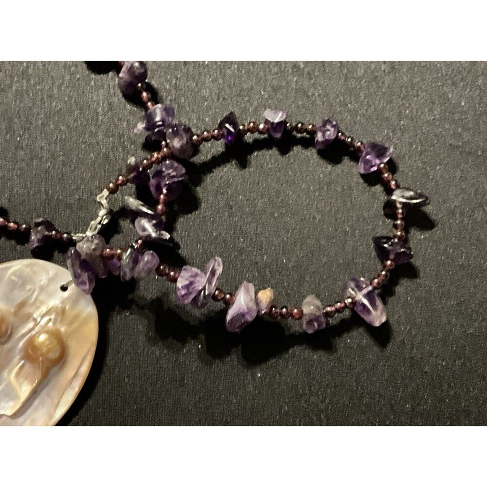 Other Blister Pearl Shell, Amethyst & Garnet Bale Spacers Necklace Size ONE SIZE - 5 Thumbnail