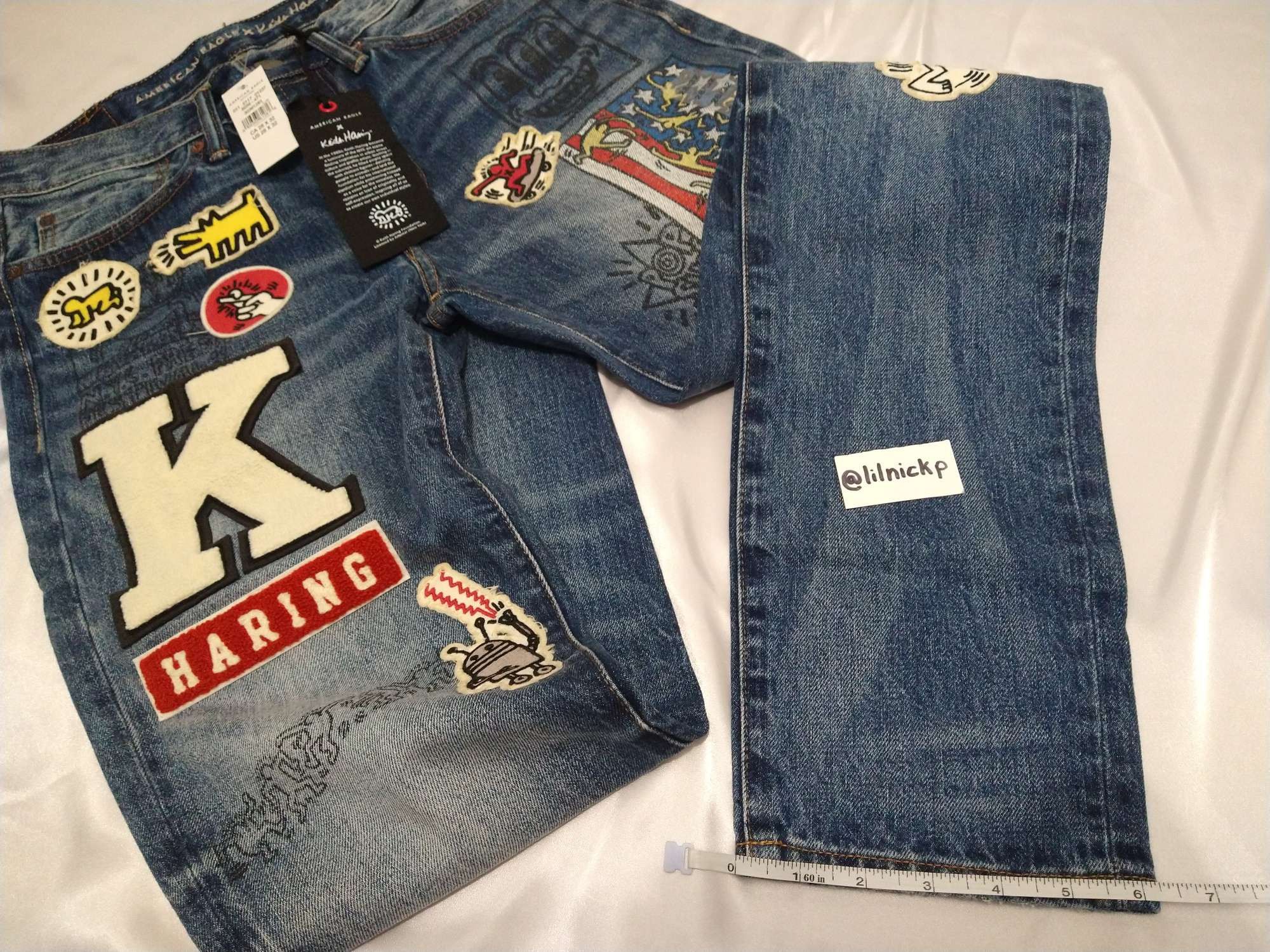 Keith Haring KEITH HARING PATCHES GRAPHICS MEN'S SLIM FIT JEANS Size US 28 / EU 44 - 6 Thumbnail