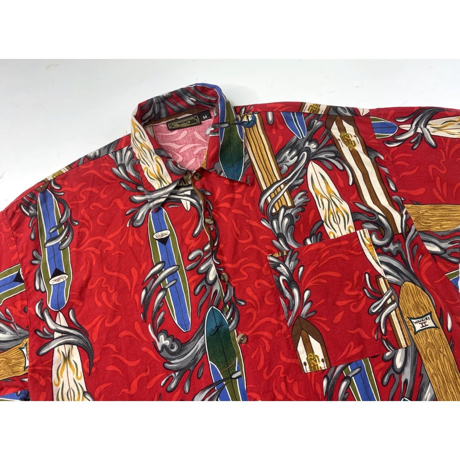 Vintage VINTAGE Monzini Hawaiian Surfboard Beach Camp Shirt Men M Red Button-Up Short Sleeve Collared Shirt Size US M / EU 48-50 / 2 - 2 Thumbnail