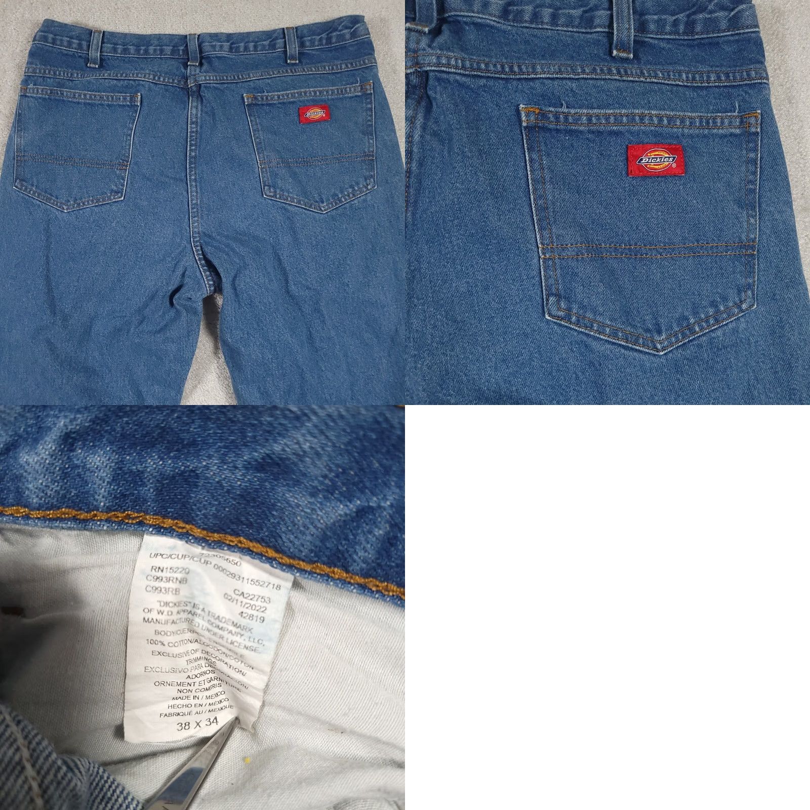 Dickies Dickies Jeans Mens 38x34 Blue Denim 100% Cotton Medium Wash Straight Leg Rise Mid 10-12in 5-Pocket Belt Loops Regular Fit Vintage No N/A Size US 38 / EU 54 - 9 Thumbnail