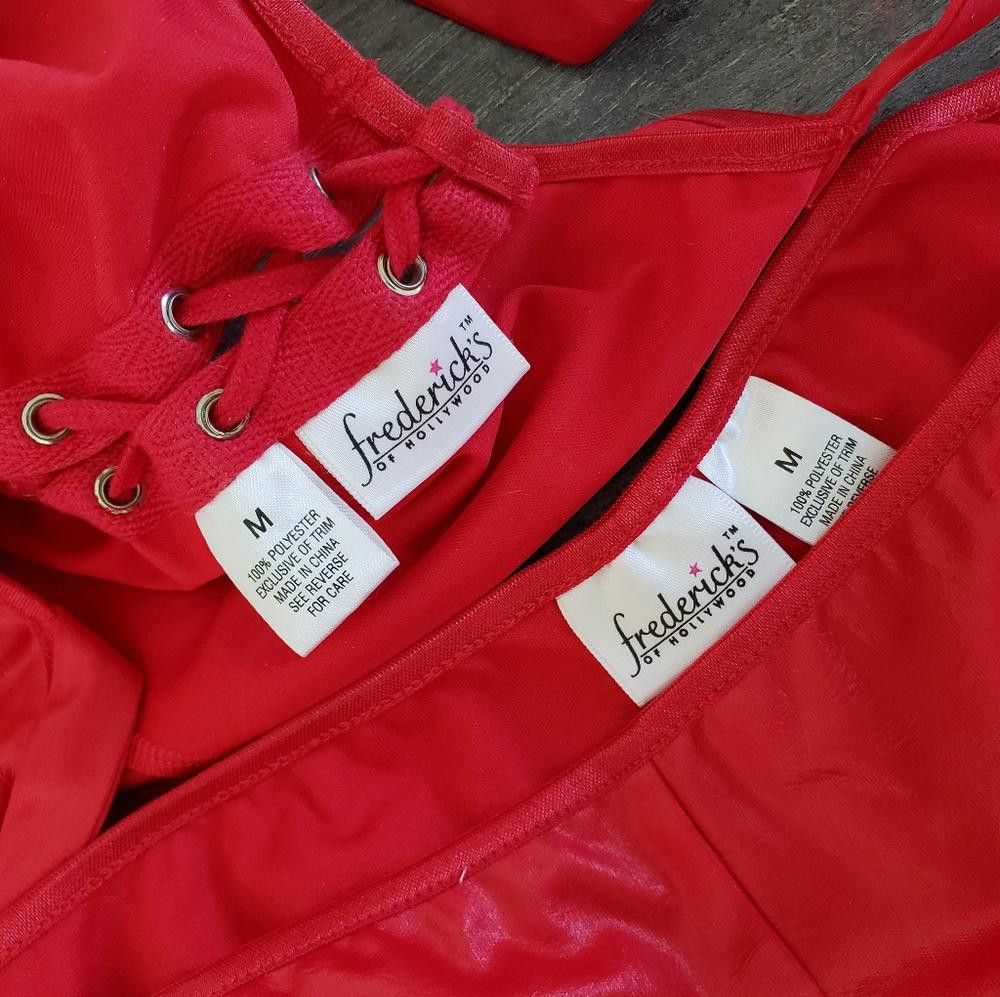 Designer Red Metallic Fredericks Laced Up Seduction Set Size ONE SIZE - 3 Thumbnail