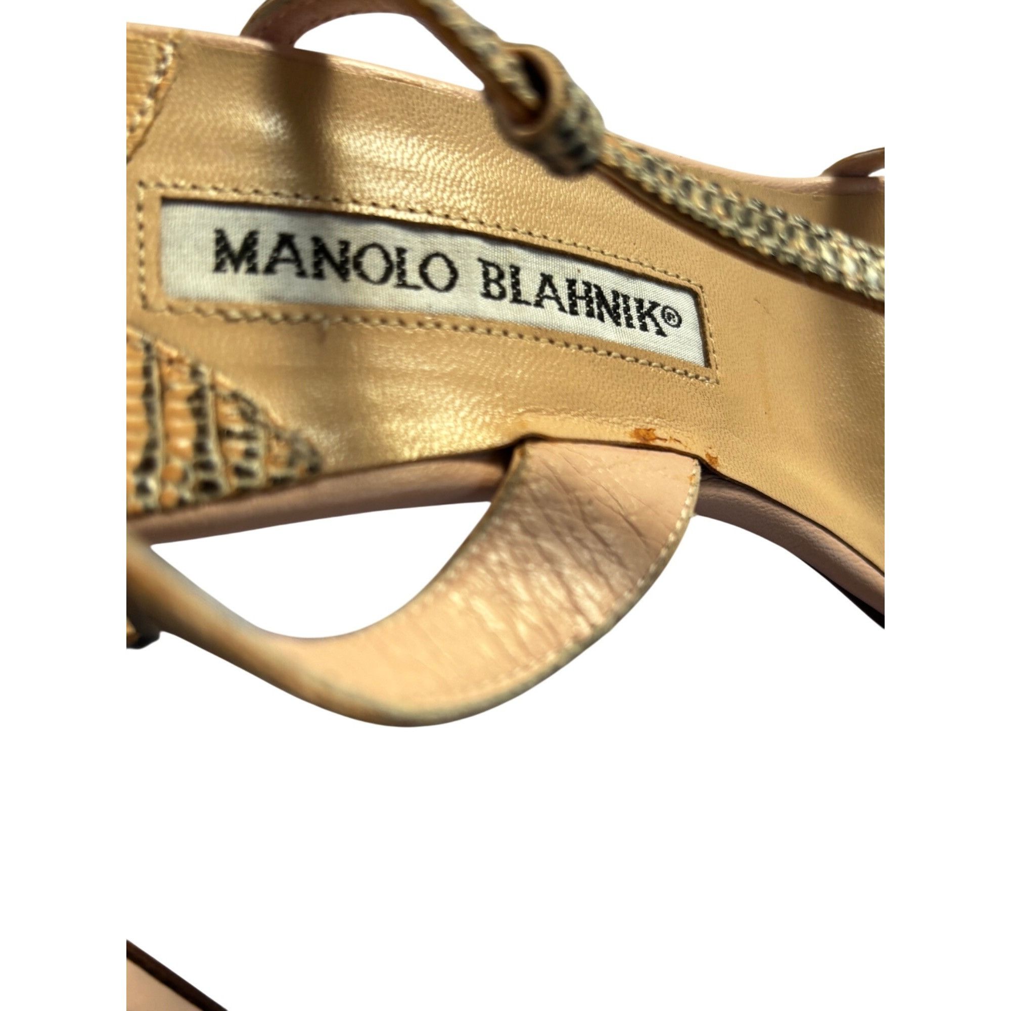 Manolo Blahnik Manolo Blahnik ream & Black Snakeskin Strappy Heels Women's Size US 5 / IT 35 - 3 Thumbnail