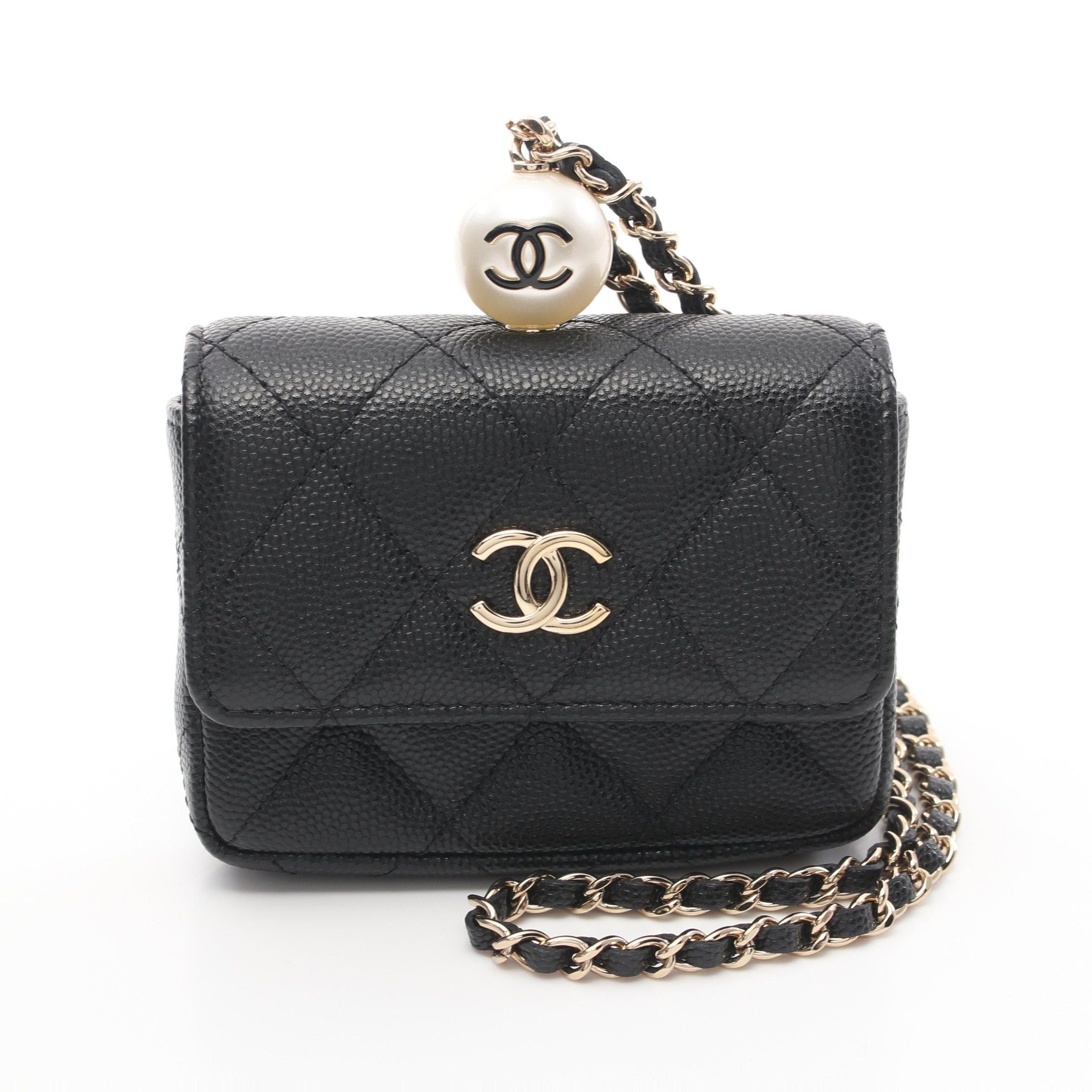 Chanel Chanel Matelasse Chain Flap Coin Purse Card Case Caviar Skin Fake Pearl Black Gold Hardware With Strap Size ONE SIZE - 1 Thumbnail