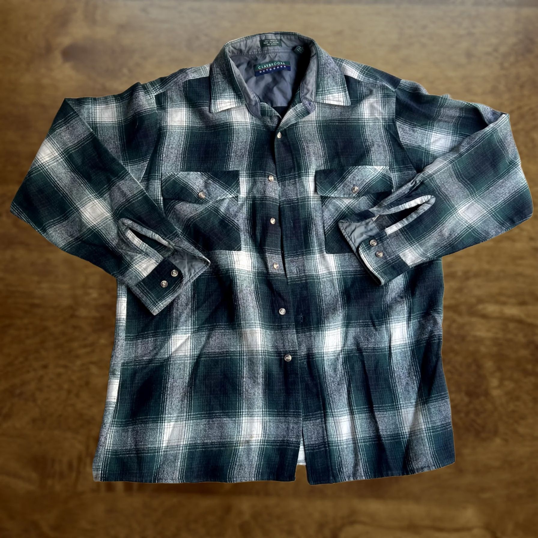 Vintage Claybrooke Outdoors Shirt Jacket Mens Large Green Plaid Flannel Lined Workwear Size US L / EU 52-54 / 3 - 1 Thumbnail