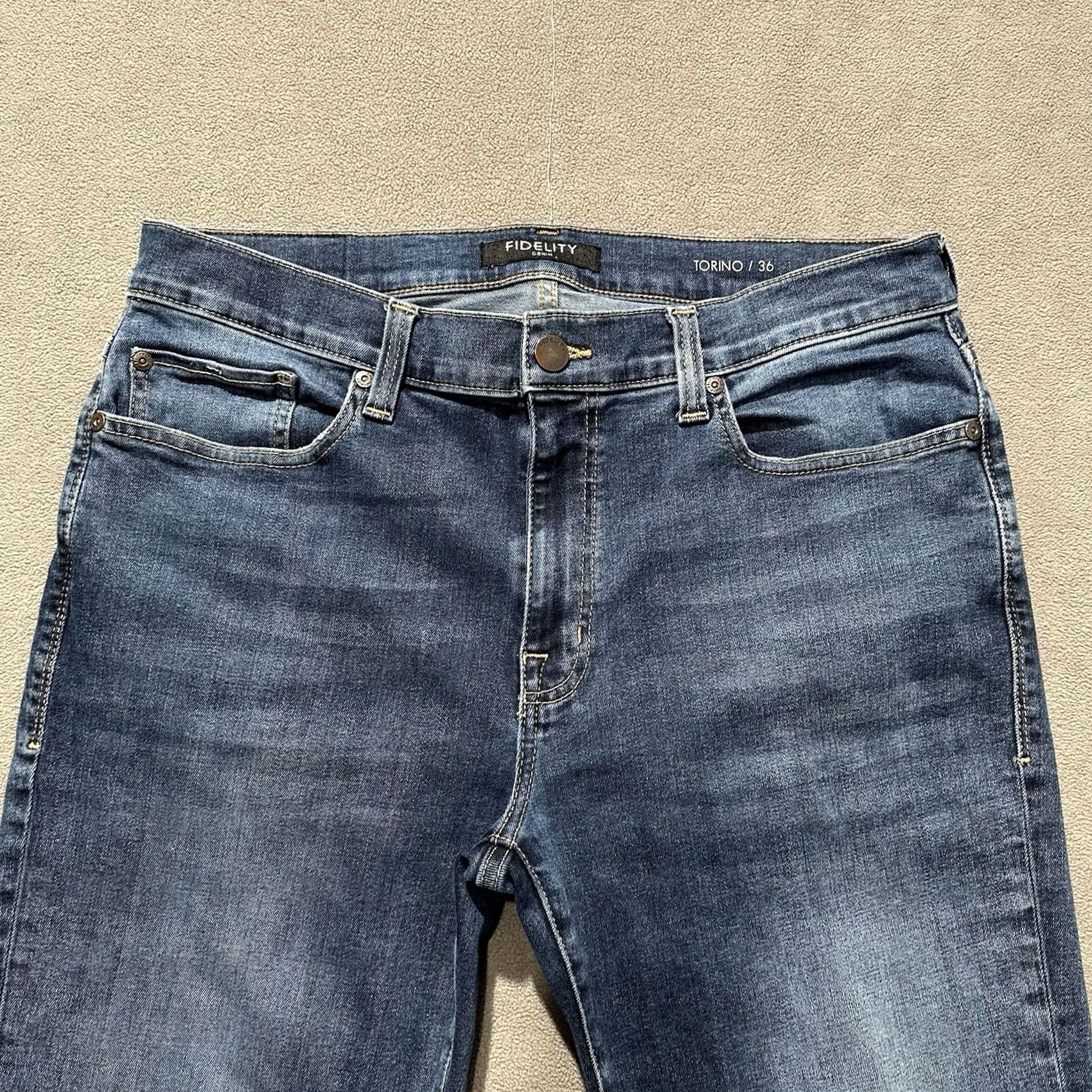 Denime Fidelity Jeans Mens 36 (35x30.5) Blue Torino Medium Wash Denim Stretch Slim Fit - 60 Day Return Size US 36 / EU 52 - 3 Thumbnail