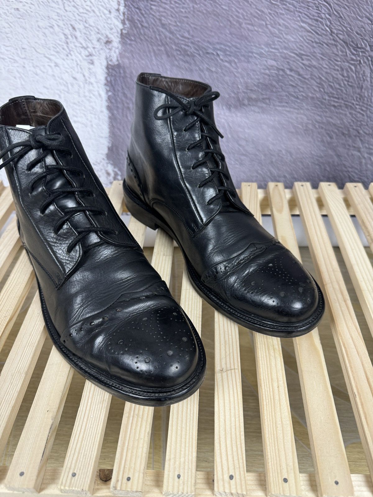Other Hundred 100 black leather brogue oxford casual boots shoes Size US 12 / EU 45 - 2 Thumbnail