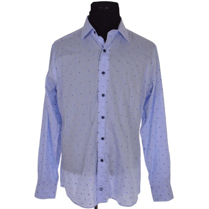 David Donahue David Donahue Mens Shirt 16.5 Blue Check Dotted 100% ...