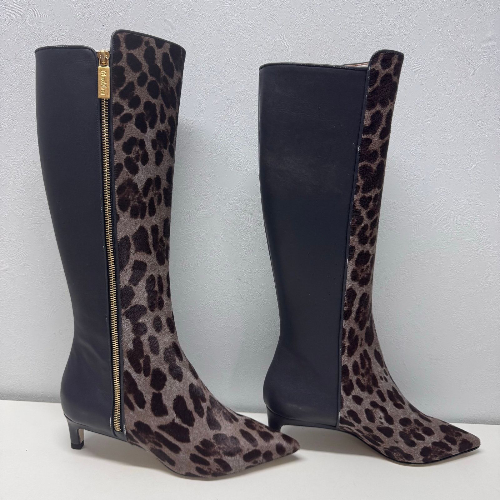 Max Mara Max Mara Women's Leopard Heeled Knee Boots Leather Mobwife Size US 7 / IT 37 - 1 Thumbnail