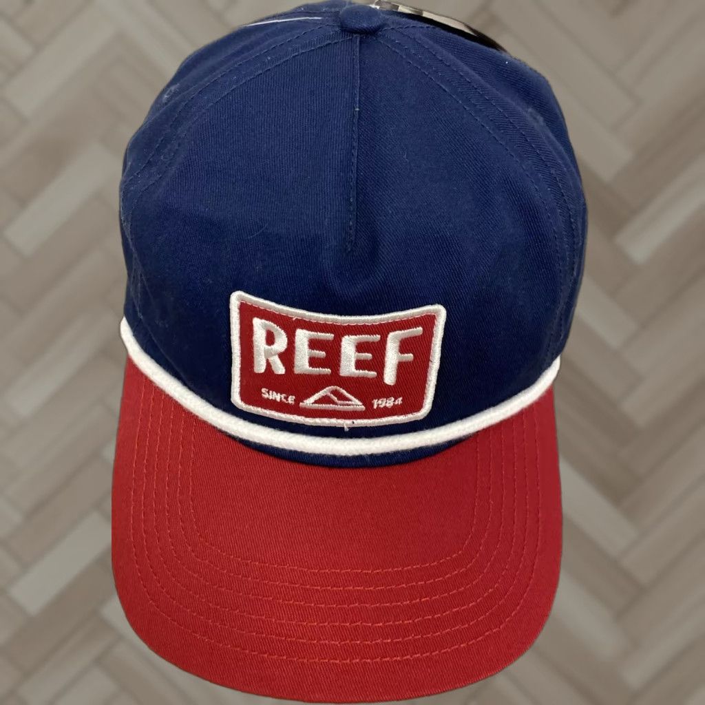 REEF Reef Men's Snapback Hat Cap Adjustable Blue Red Canvas Fishing Surfing Logo Rope Outdoor All Seasons Size ONE SIZE - 1 Thumbnail