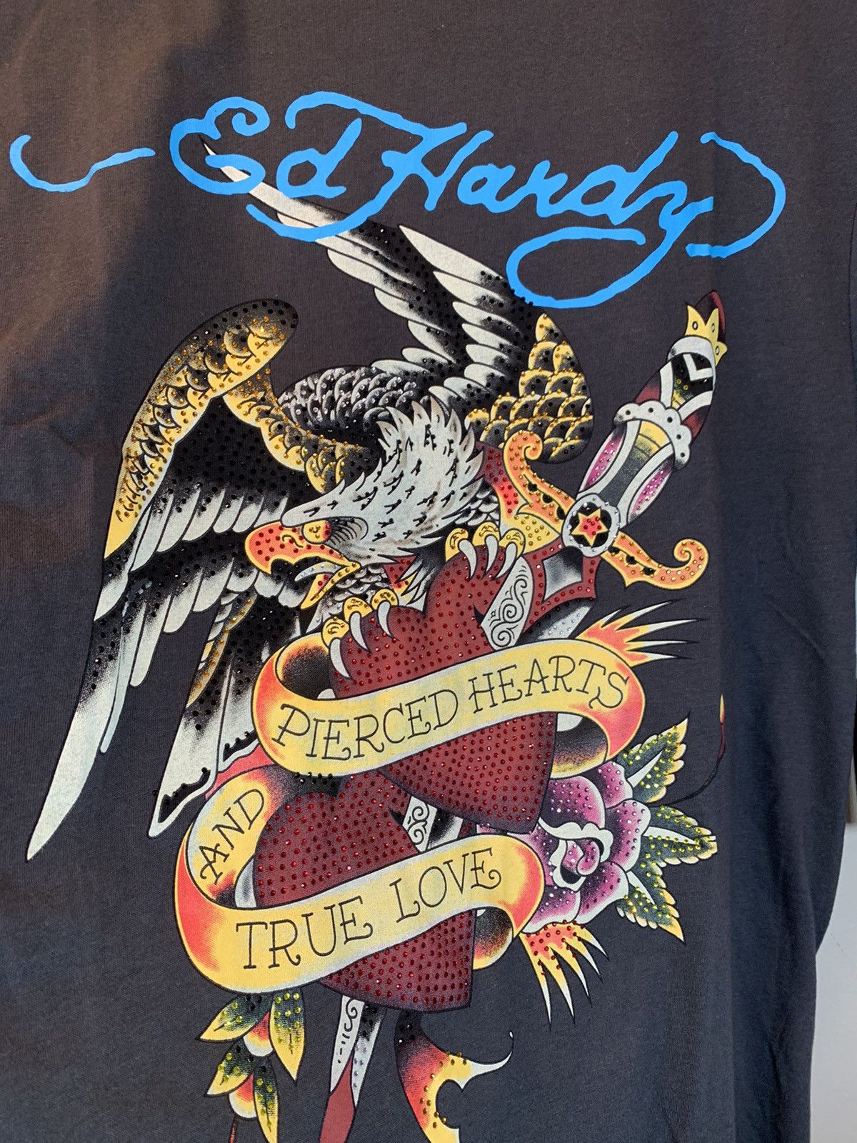 Designer × Ed Hardy *RARE* New Ed Hardy Rhinestoned Pierced Hearts Art T-Shirt L Size US L / EU 52-54 / 3 - 2 Thumbnail