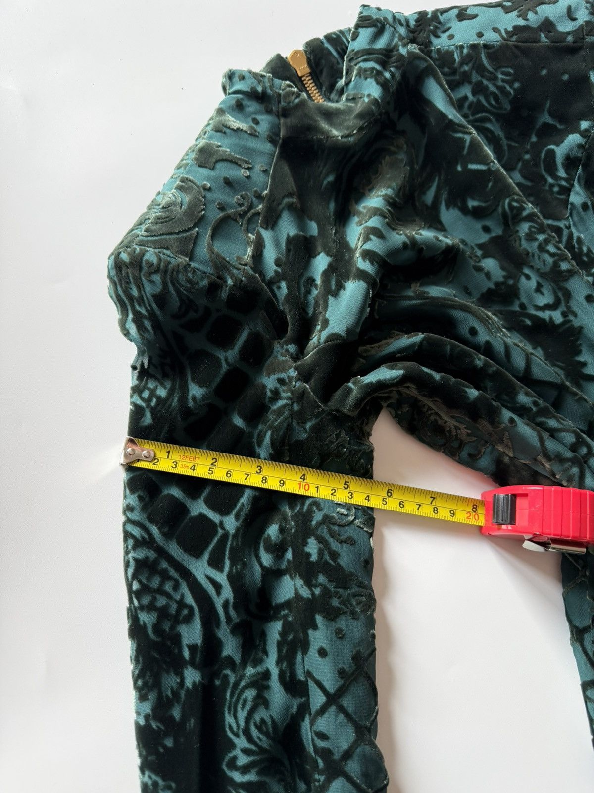Balmain × H&M BALMAIN X H&M Velvet Green Dress Tunic Silk Long Sleeve Size XS / US 0-2 / IT 36-38 - 17 Thumbnail