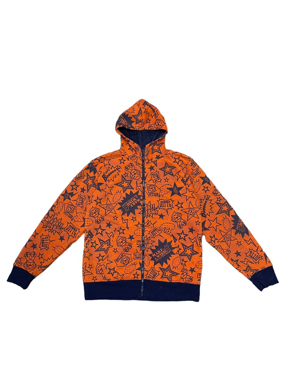image of Vintage Full Print Bape Style Hoodie in Orange, Men's (Size Medium)
