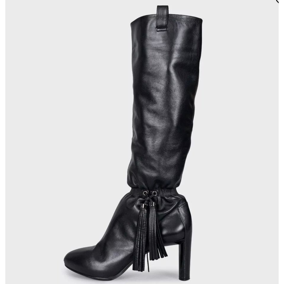 Celine Celine Black Leather Fringe Tapered Boots - Size 38 Size US 7 / IT 37 - 1 Thumbnail