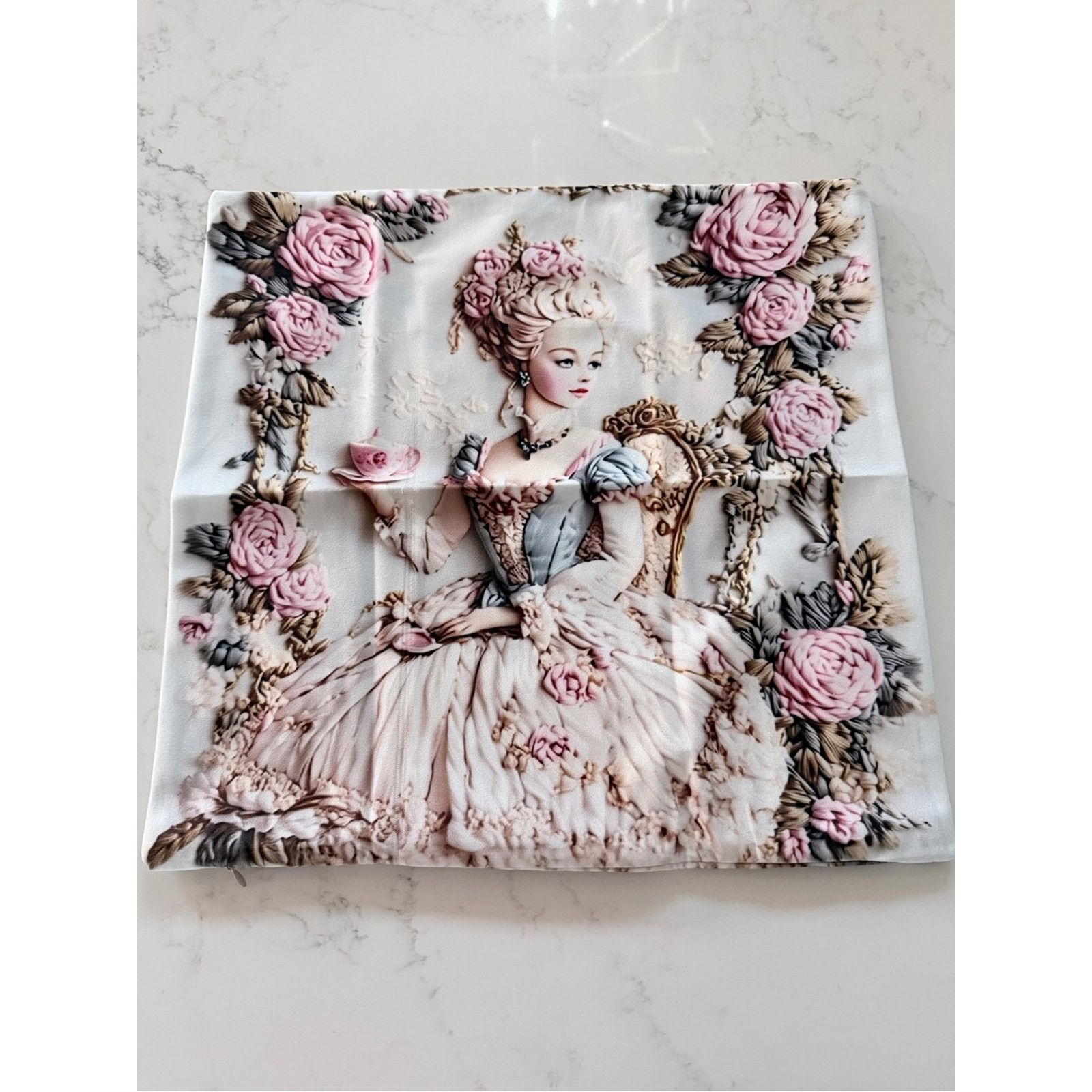 Other Vintage Rococo Lady Decorative Pillow Cover Pink and Cream Size ONE SIZE - 2 Thumbnail