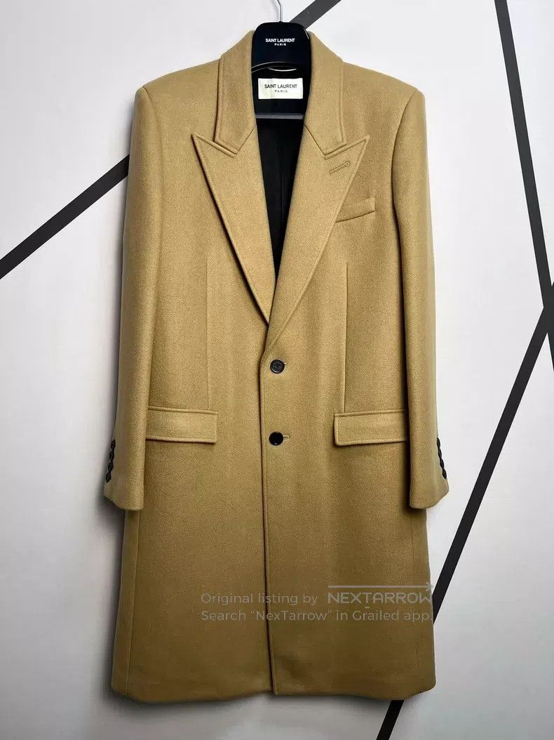 Saint Laurent Paris size 52 Khaki Gun Collar Cashmere Over