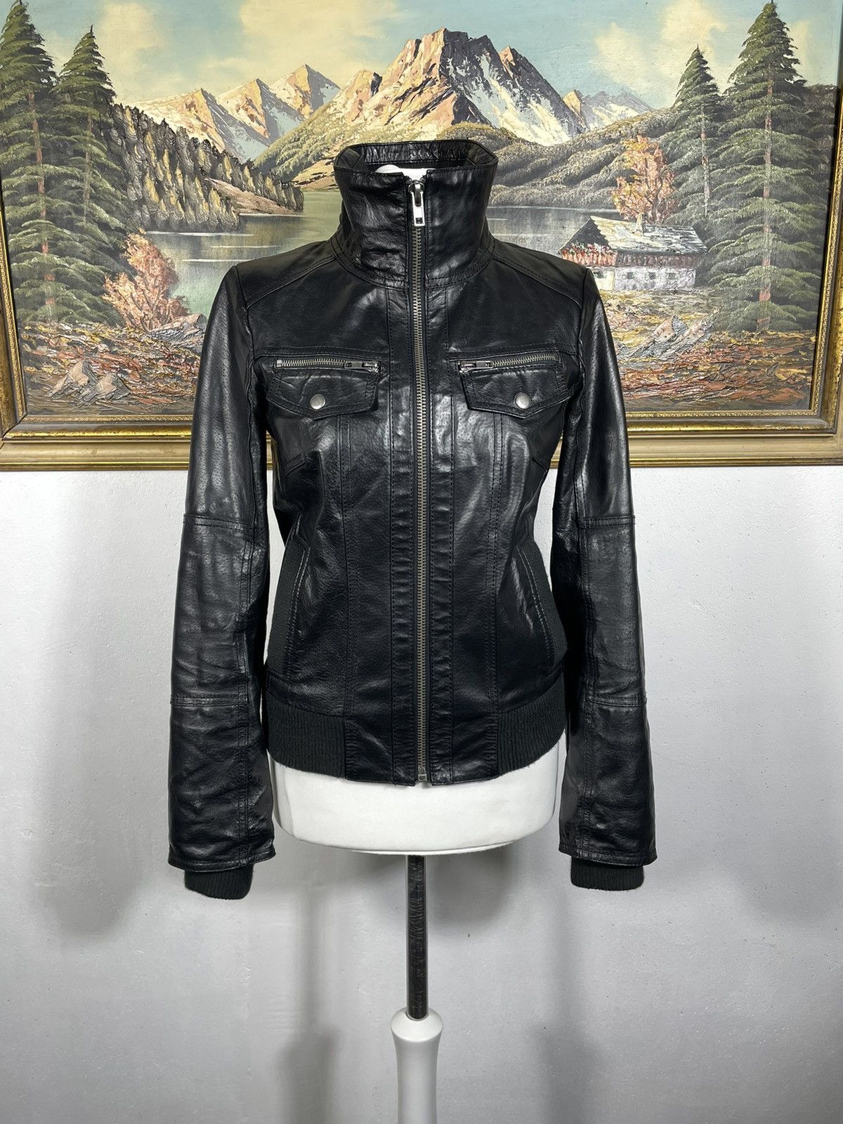 Vintage Vintage Y2k Avant Garde Black Real Leather Bomber Jacket Size S / US 4 / IT 40 - 1 Thumbnail