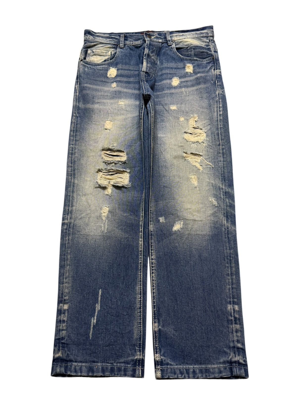 Zara Zara Mens Blue Faded Wash Distressed Destroyed Wide Leg Size US 33 - 1 Thumbnail