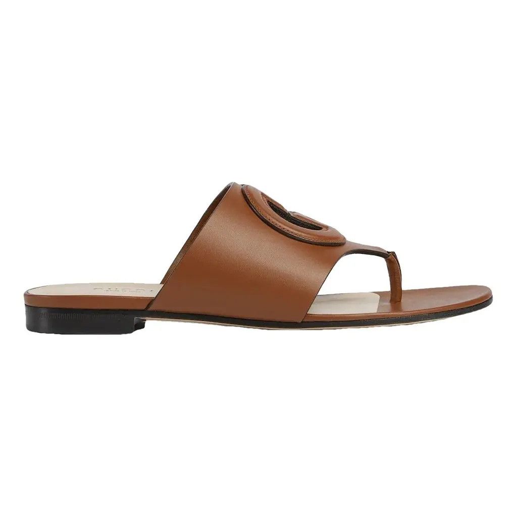 Gucci o1s1wg110325 Women's Interlocking G Cut Out Sandals in Brown Size US 11 / IT 41 - 1 Thumbnail
