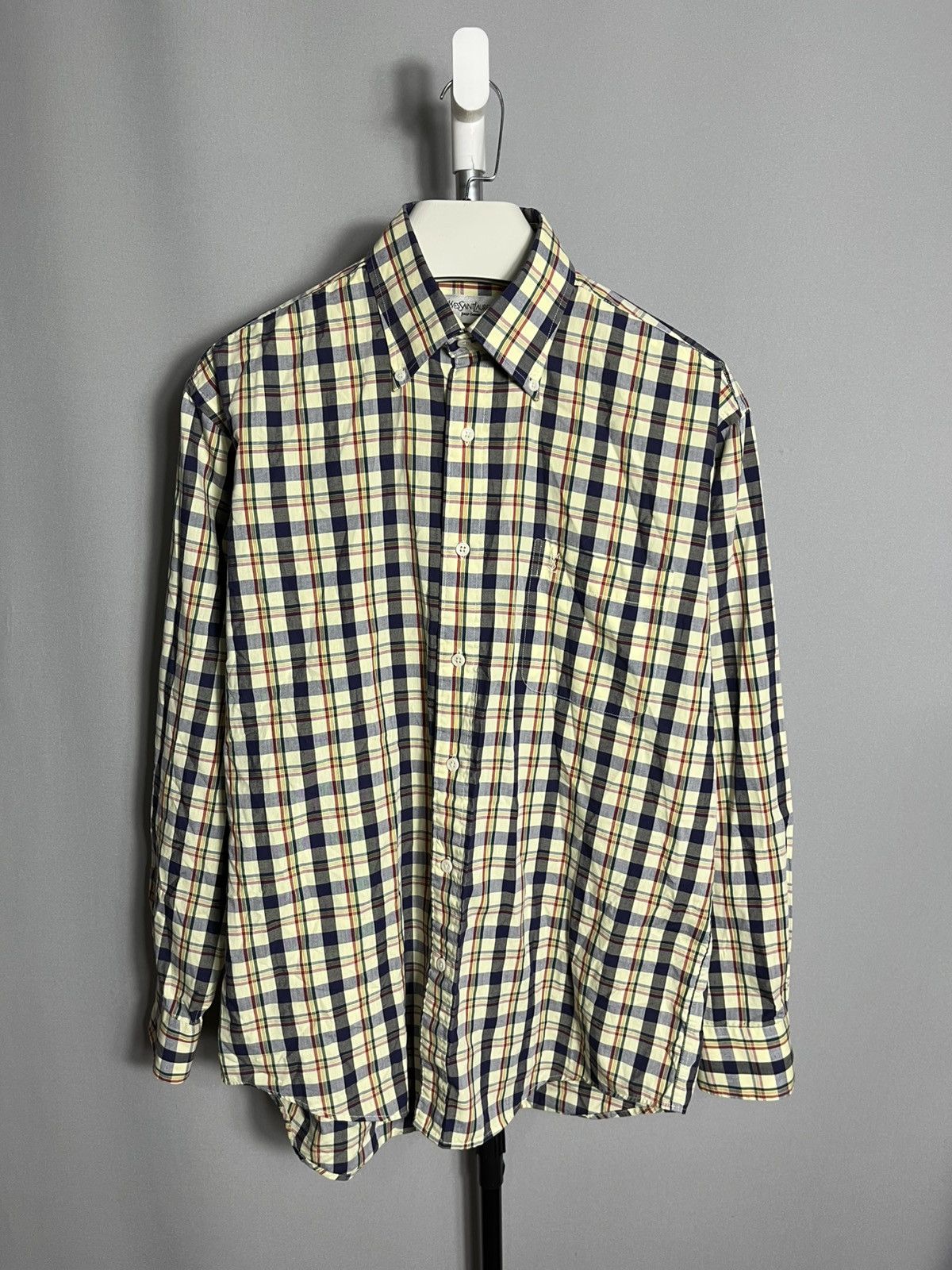 Vintage × Yves Saint Laurent Yves Saint Laurent YSL plaid check long sleeve shirt Size US XL / EU 56 / 4 - 1 Thumbnail